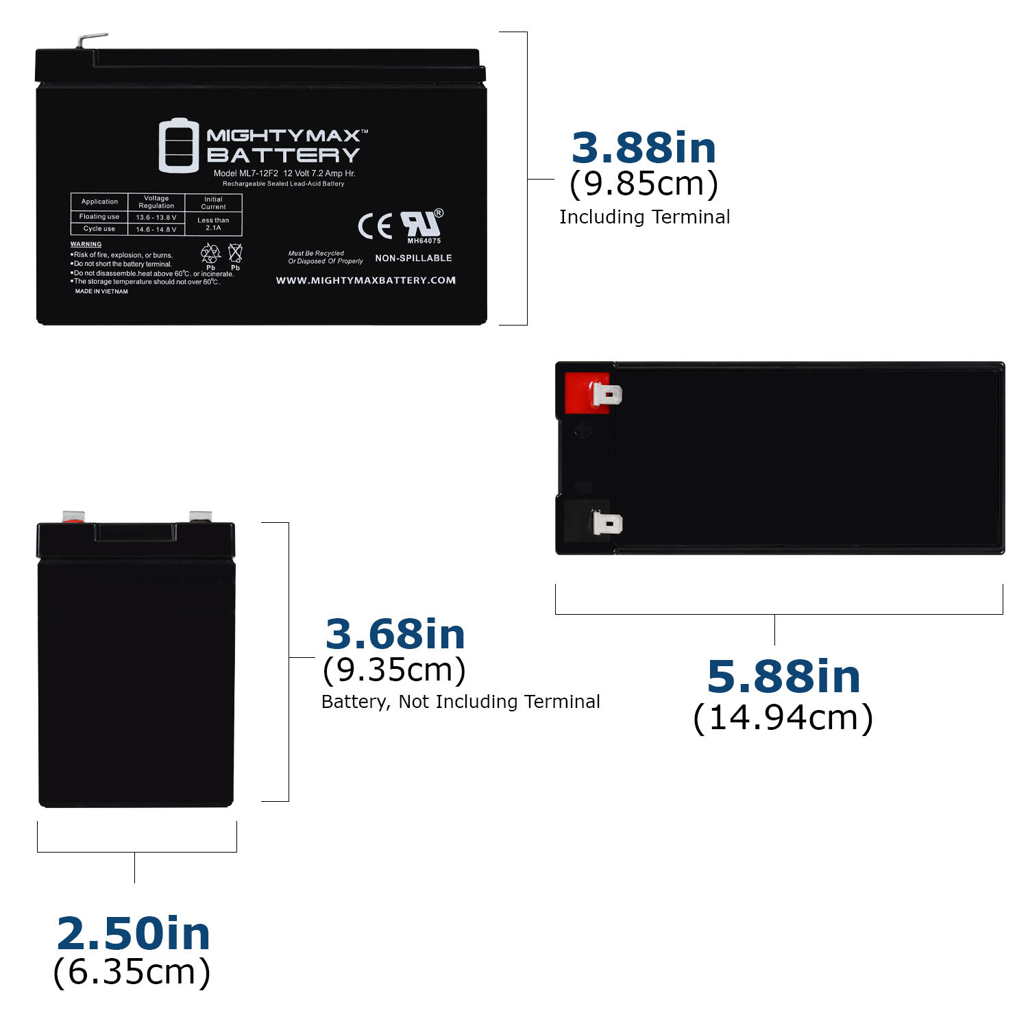 ML7-12F2 - 12 Volt 7 AH, F2 Terminal, Rechargeable SLA AGM Battery Includes 6V Charger