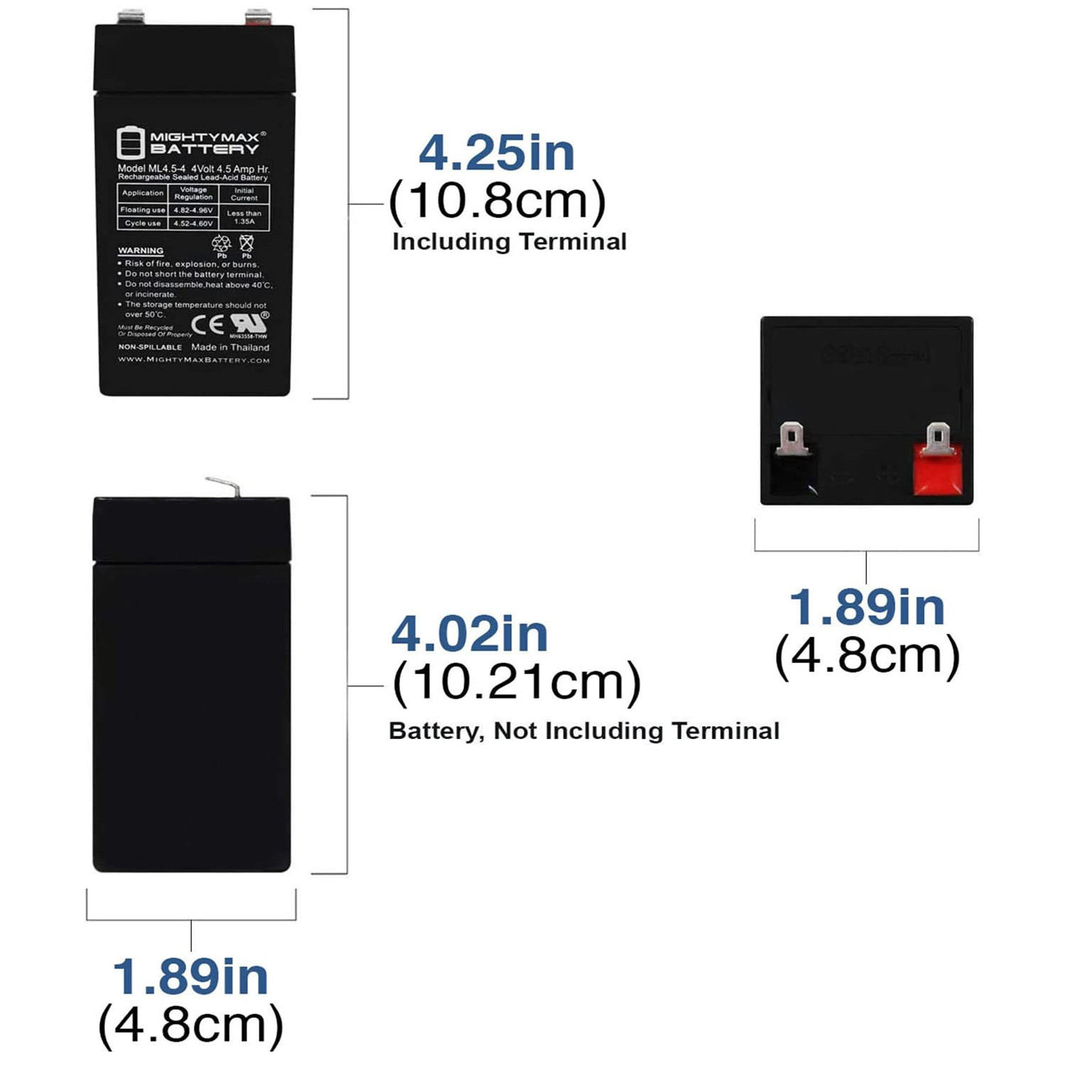 ML4.5-4 - 4 Volt 4.5 AH, F1 Terminal, Rechargeable SLA AGM Battery - 6 Pack