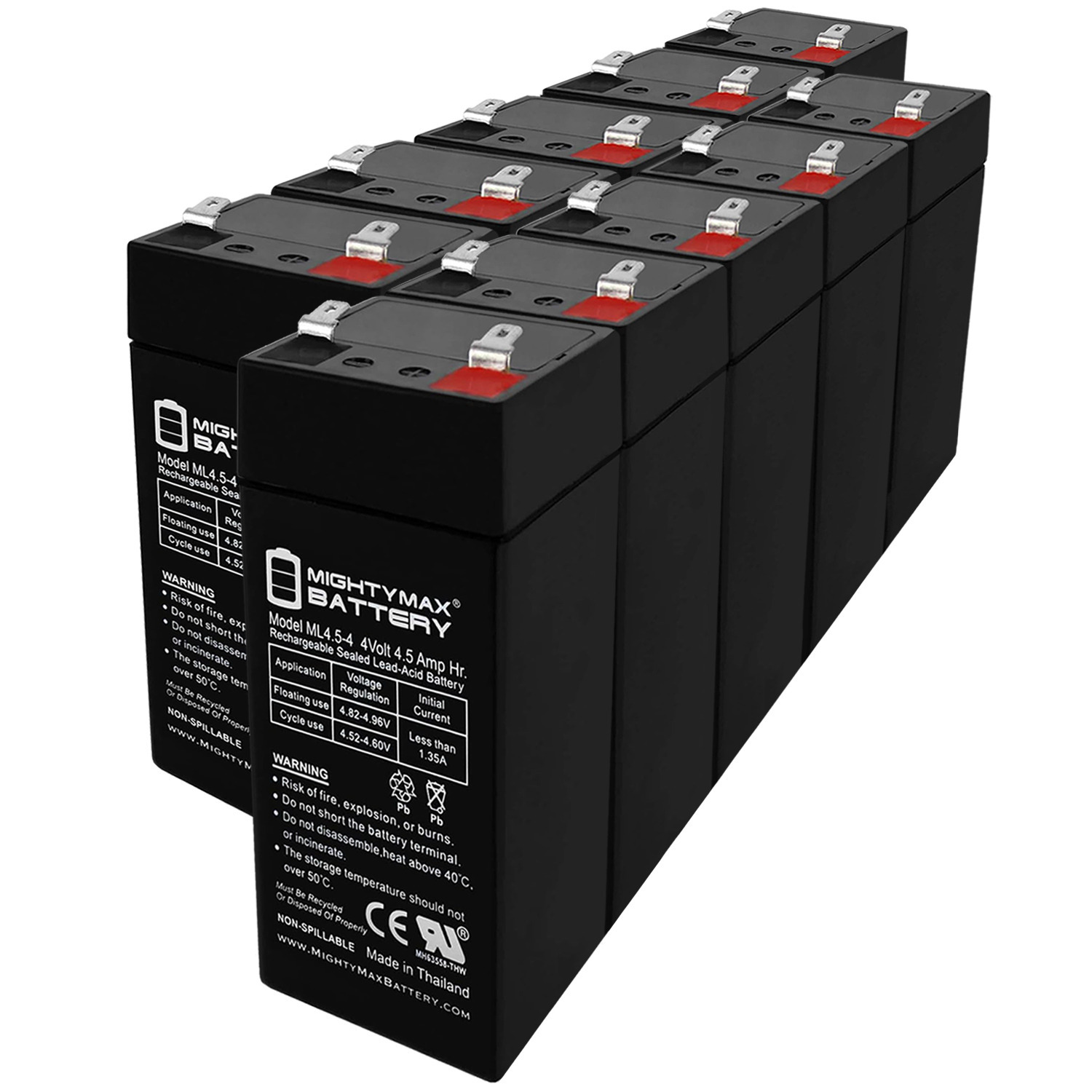 4 Volt 4.5AH F1 SLA Replacement Battery Compatible With Power-Sonic PS445 - 10 Pack