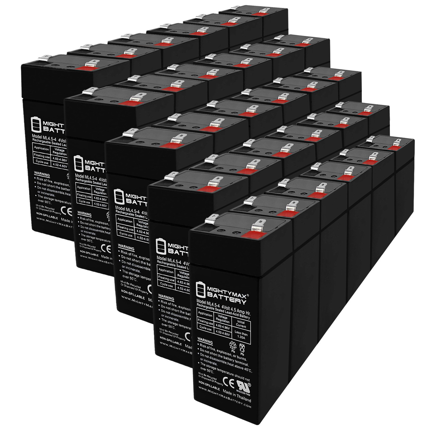 ML4.5-4 - 4 Volt 4.5 AH, F1 Terminal, Rechargeable SLA AGM Battery - 30 Pack