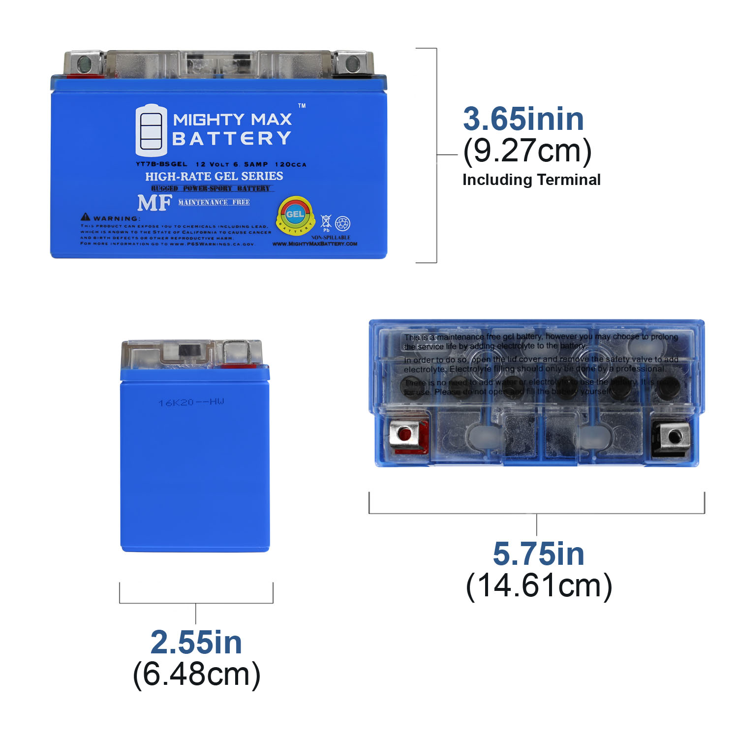 YT7B-BS GEL -12 Volt 6.5 AH, GEL Type, 110 CCA, Rechargeable Maintenance Free SLA AGM Motorcycle Battery	 + 12V 1AMP Charger