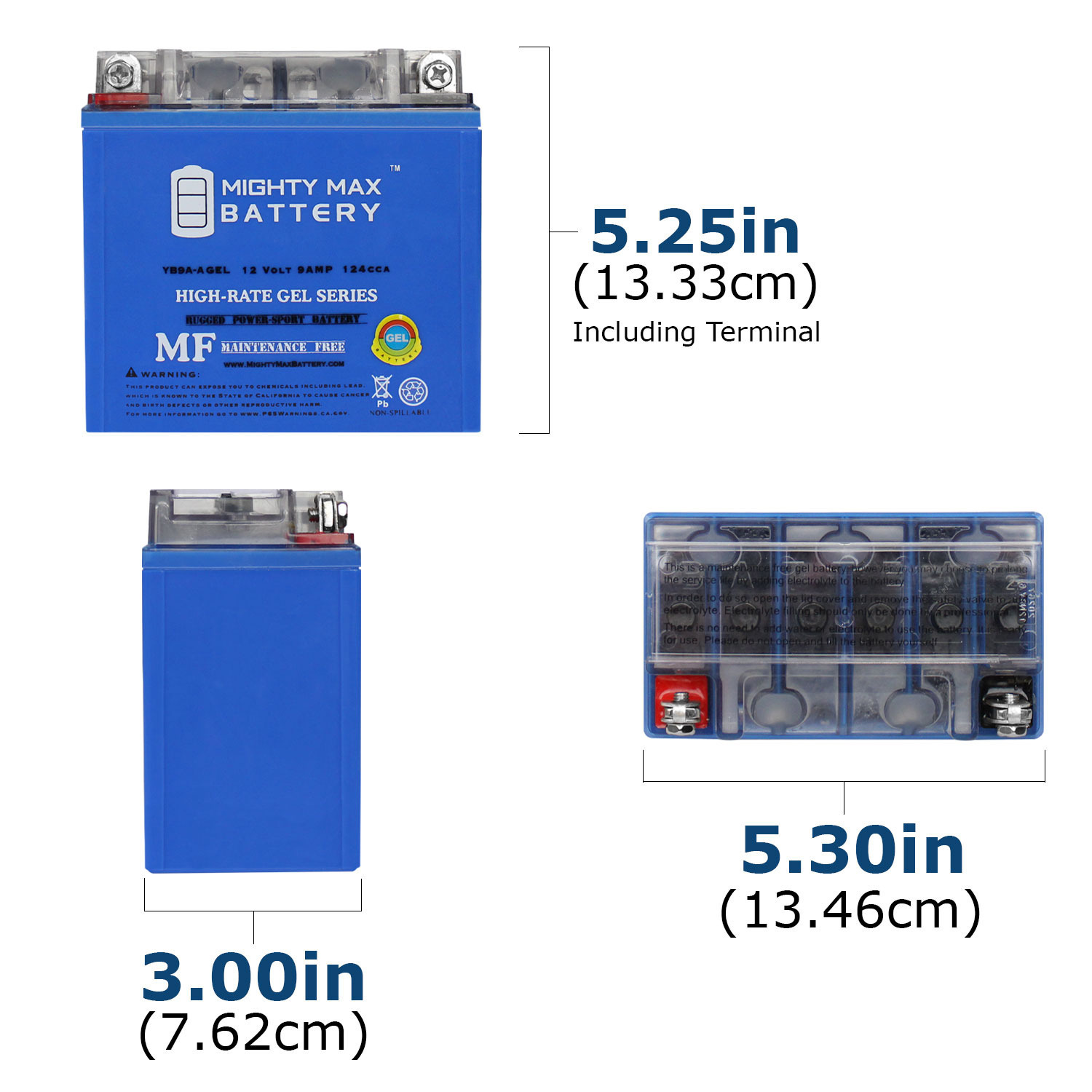YB9A-A GEL - 12 Volt 9 AH, GEL Type, 130 CCA, Rechargeable Maintenance Free SLA AGM Motorcycle Battery + 12V 1AMP Charger