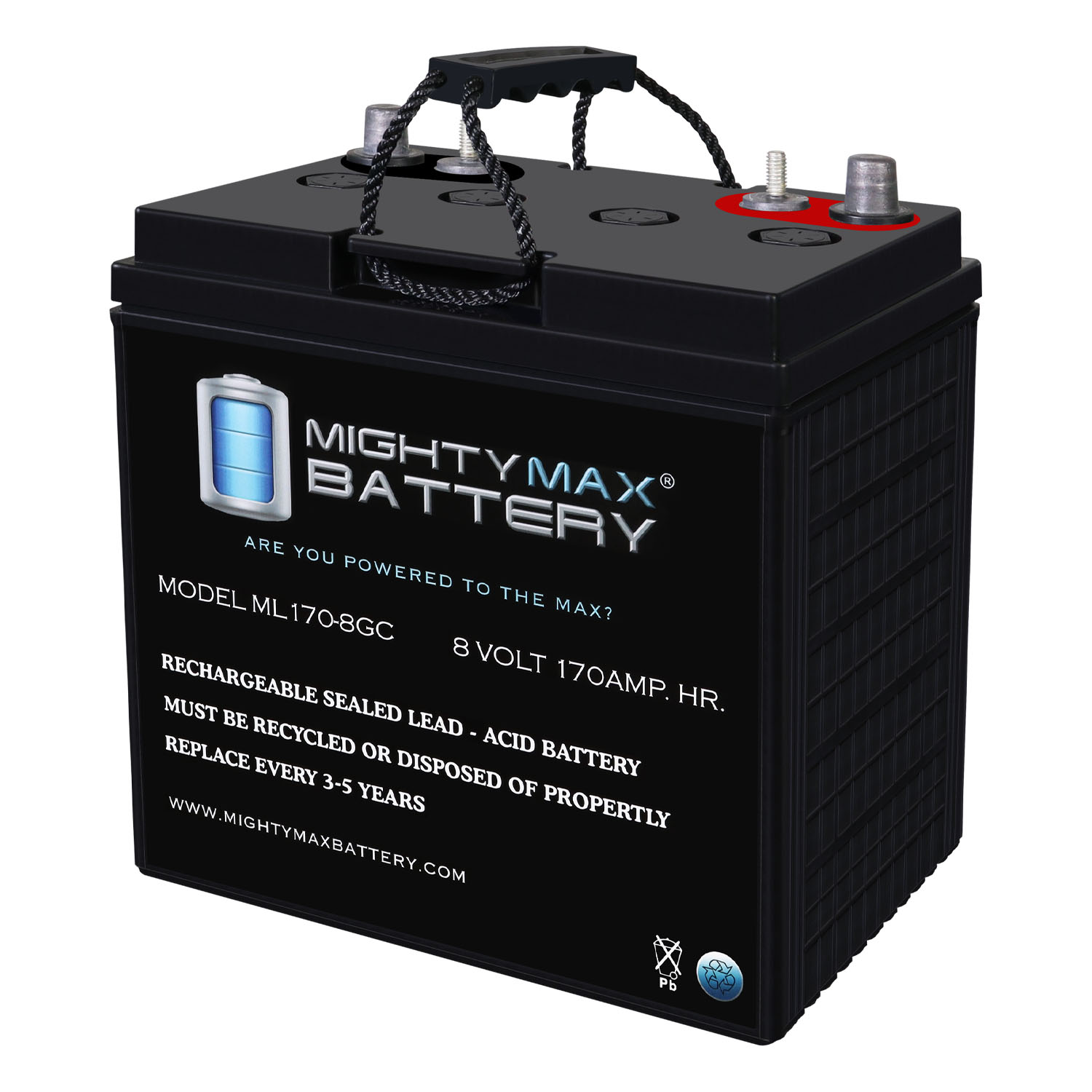 8V, 170Ah, AGM, Dual Terminal, Replacement Battery Compatible with Trojan T875 Deep Cycle