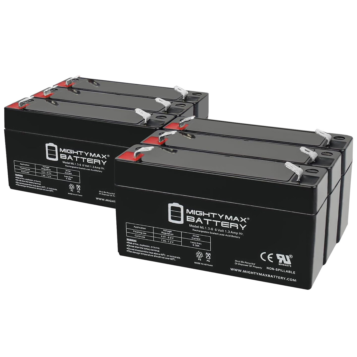 ML1.3-6 6V 1.3AH SLA Battery F1 Terminal - Pack of 6