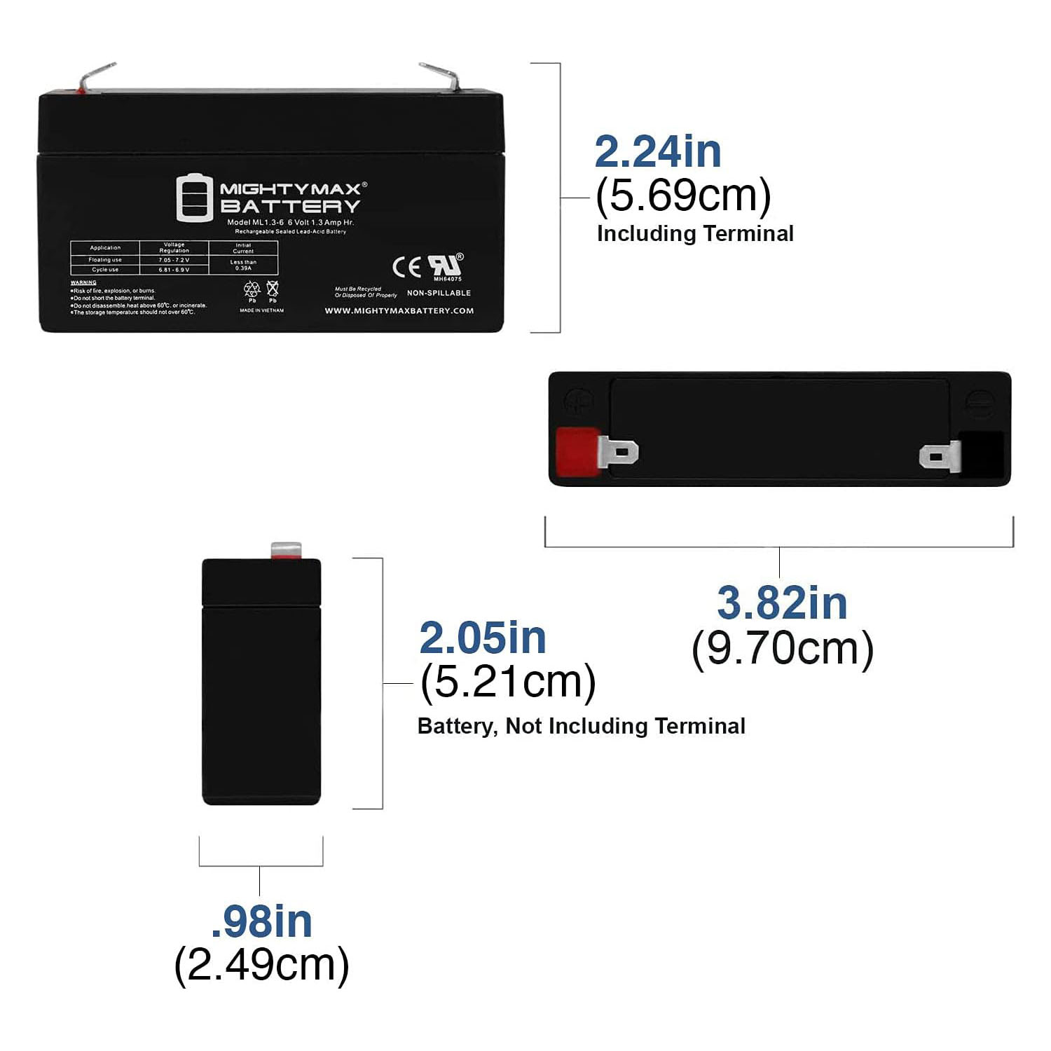 ML1.3-6 6V 1.3AH SLA Battery F1 Terminal - Pack of 6