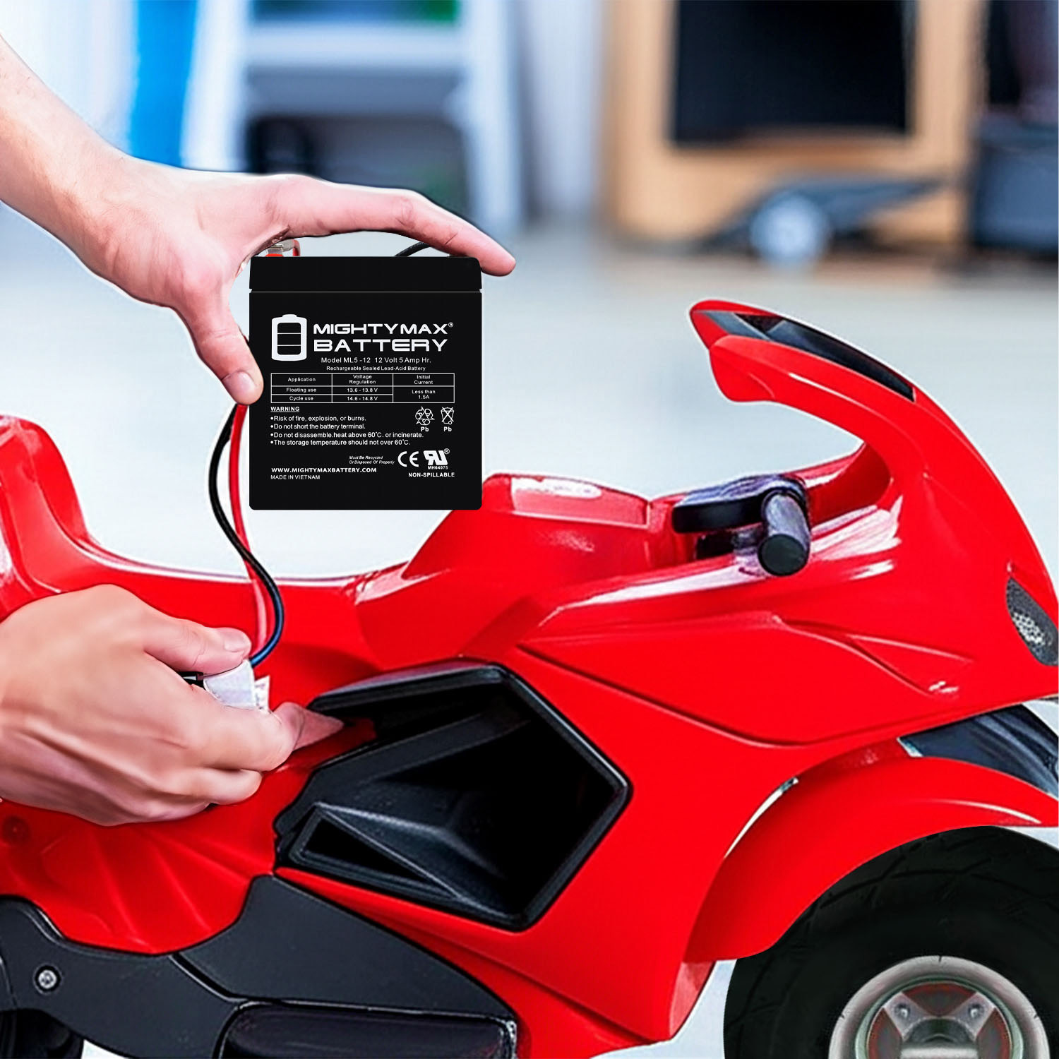 Extended Range Drop in Replacement for 12v Razor Scooter ride on toy 5ah battery and harness
