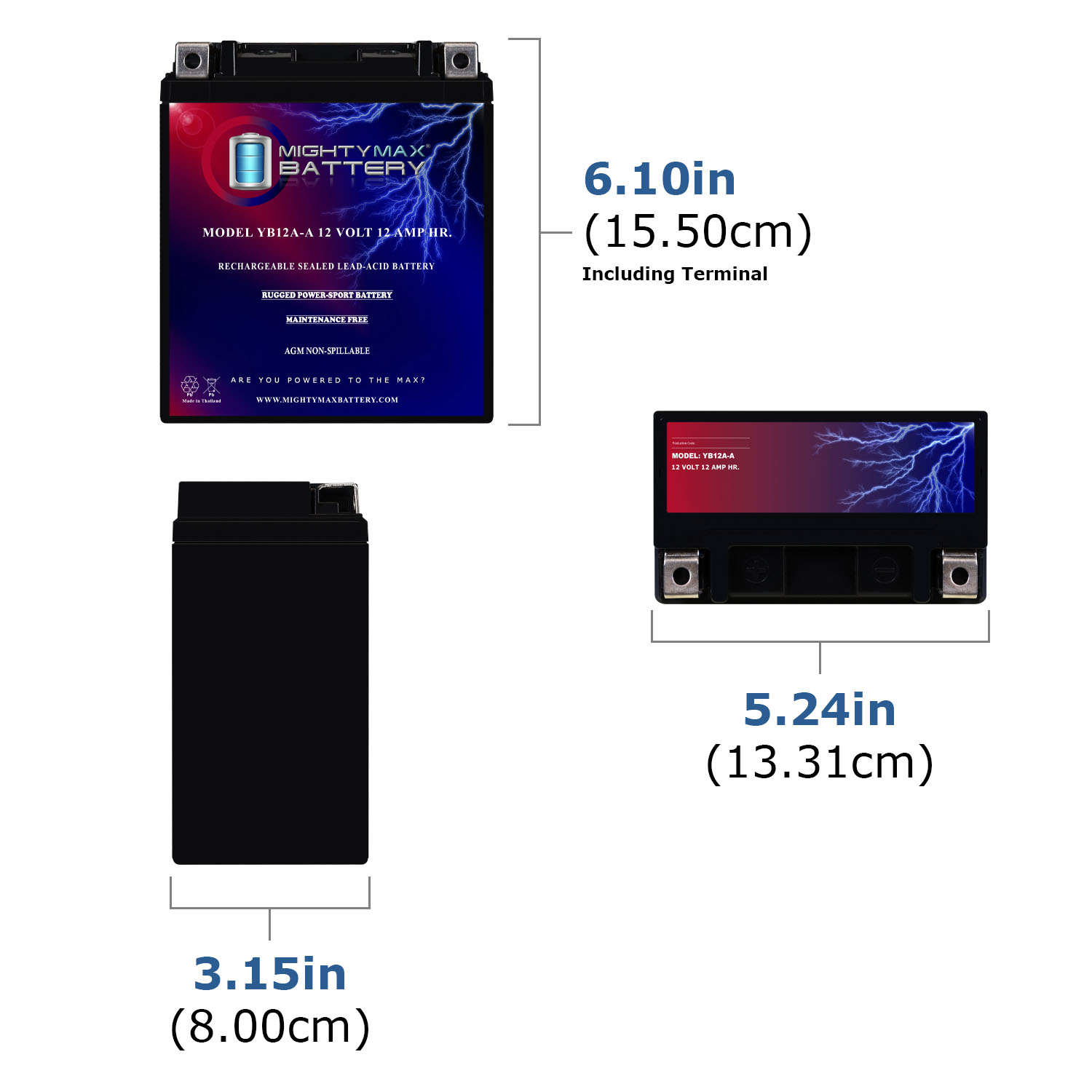 YB12A-A -12 Volt 12 AH, 165 CCA, Rechargeable Maintenance Free SLA AGM Motorcycle Battery + 12V 2AMP Charger