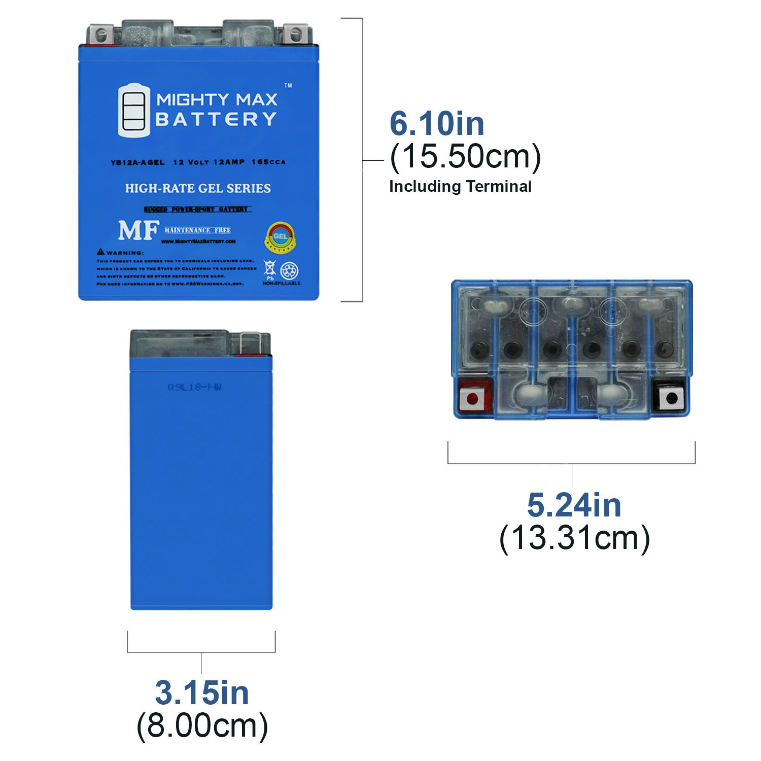 YB12A-A GEL -12 Volt 12 AH, 165 CCA, GEL Type, Rechargeable Maintenance Free SLA AGM Motorcycle Battery + 12V 2Amp Charger
