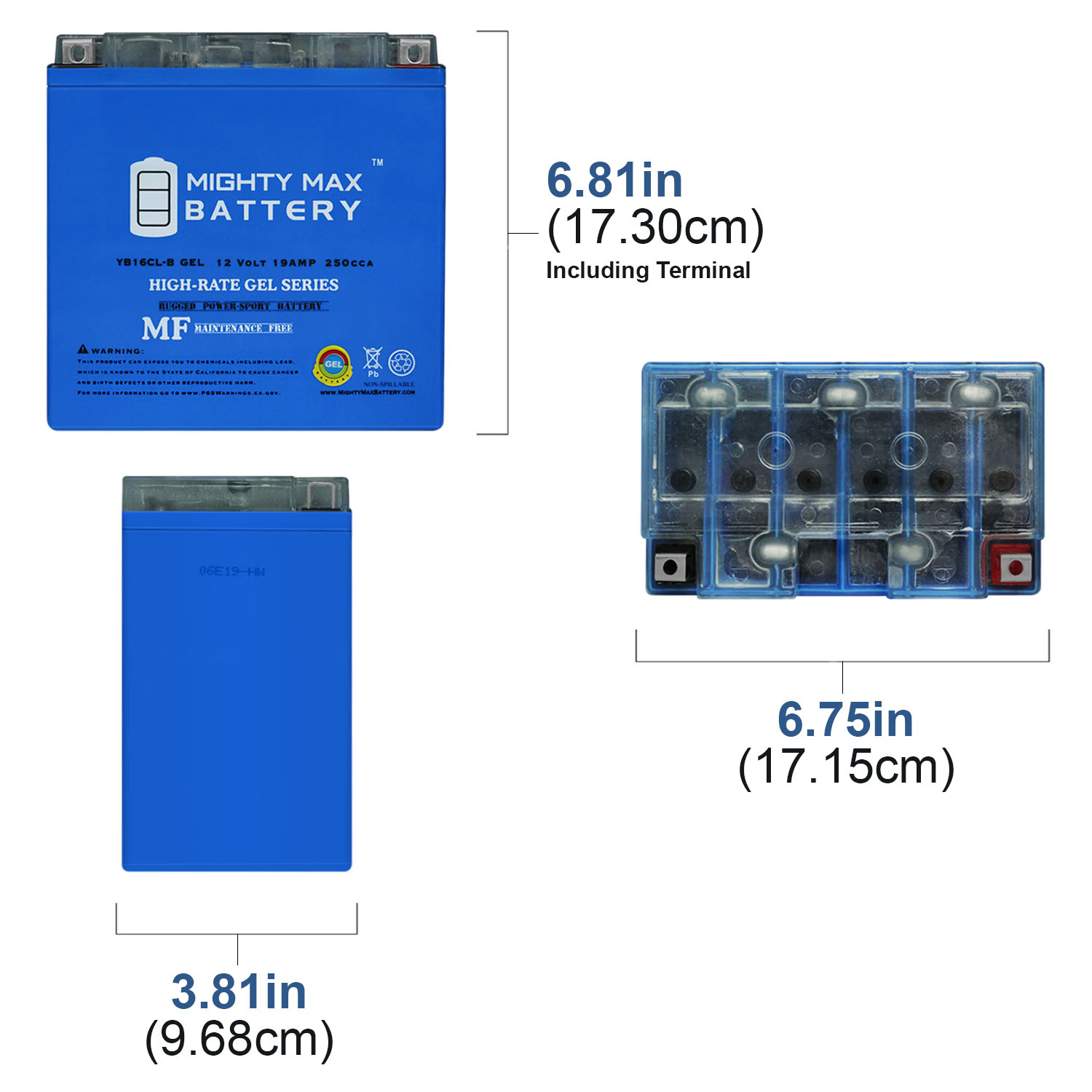 YB16CL-B GEL -12 Volt 19 AH, GEL Type, 250 CCA, Rechargeable Maintenance Free SLA AGM Motorcycle Battery + 12V 2AMP Charger