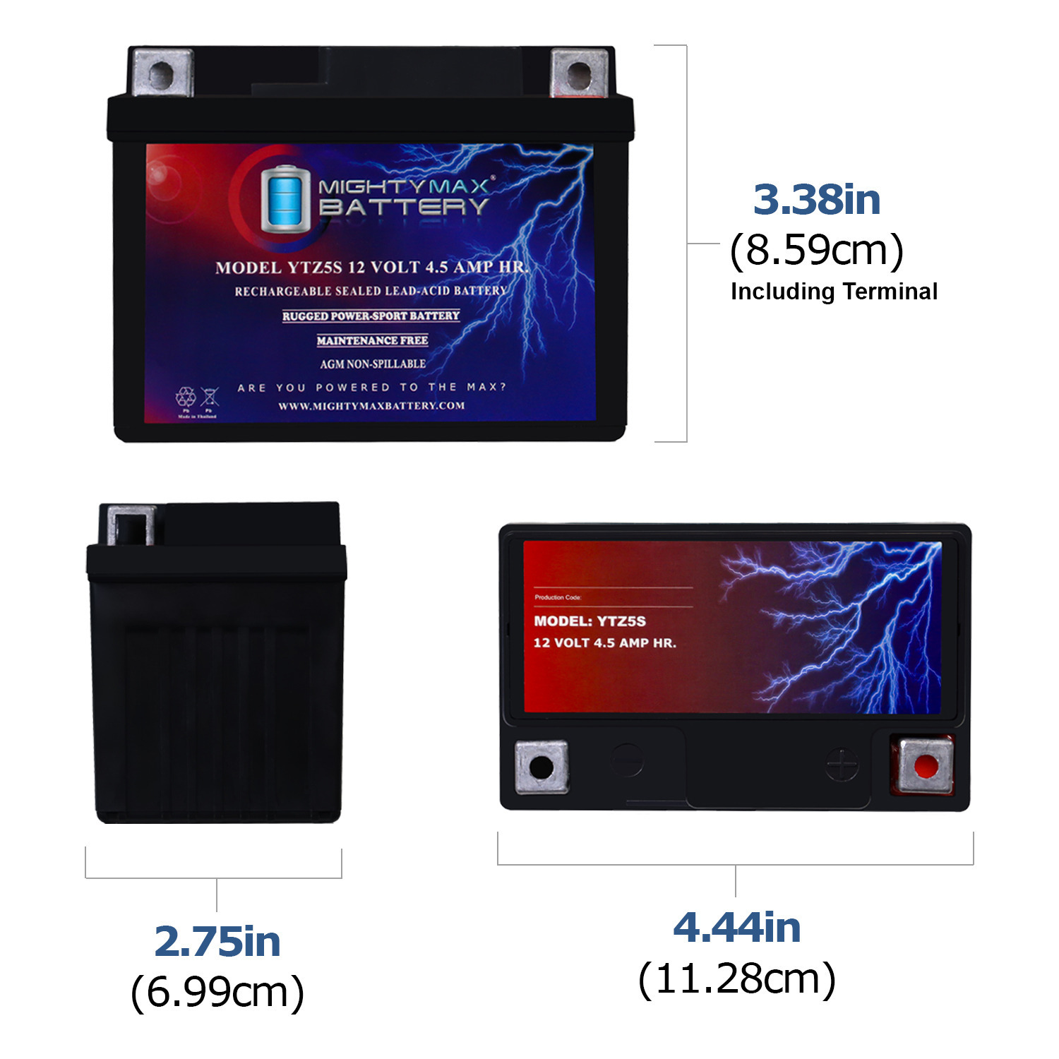 YTZ5S - 12 Volt 4.5 AH, 65 CCA, Rechargeable Maintenance Free SLA AGM Motorcycle Battery - Pack of 6