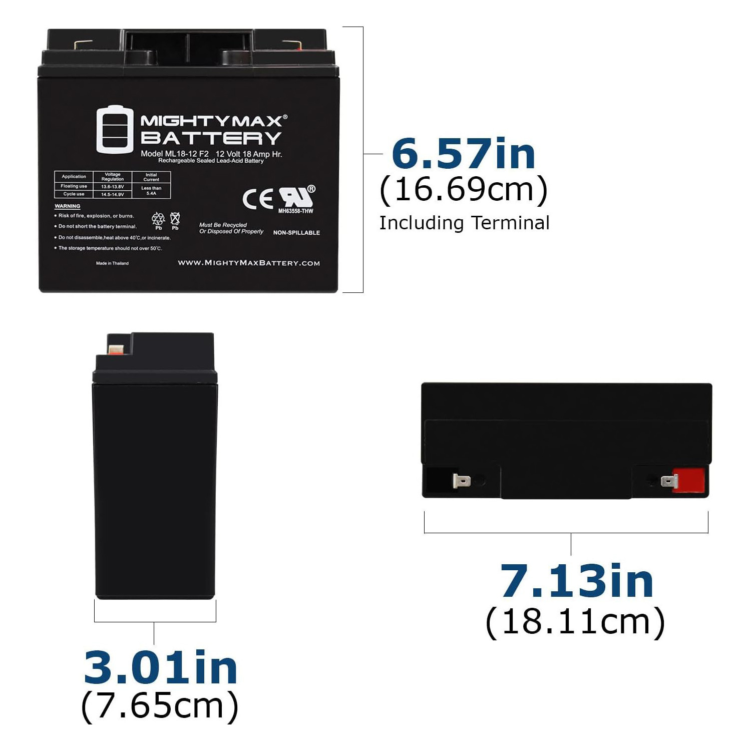 ML18-12F2 - 12 Volt 18 AH, F2 Terminal, Rechargeable SLA AGM Battery + 12V 4Amp Charger