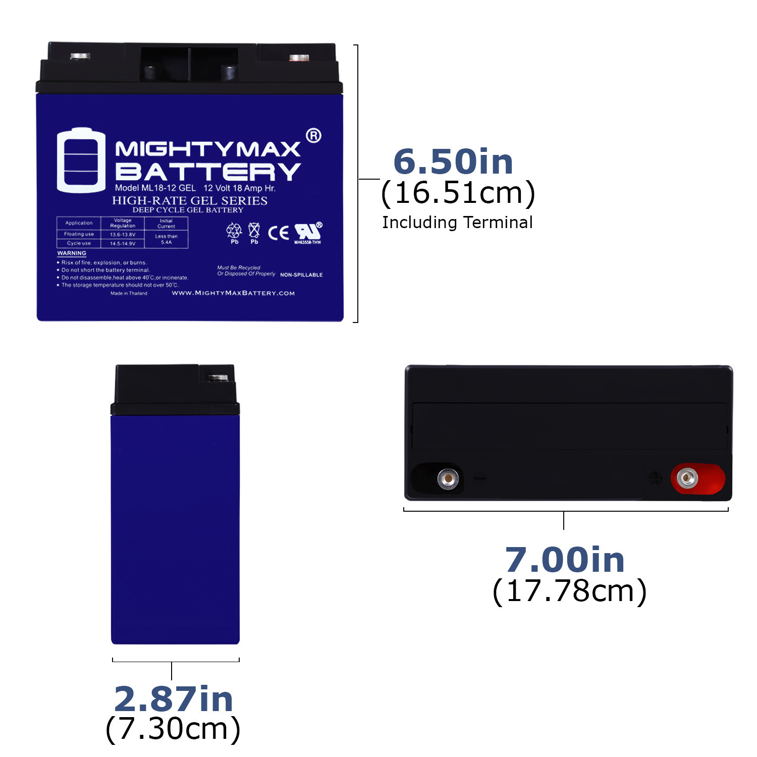 ML18-12 GEL - 12 Volt 18 AH, GEL Type, Internal Thread (INT) Terminal, Rechargeable SLA AGM Battery + 12V 4Amp Charger