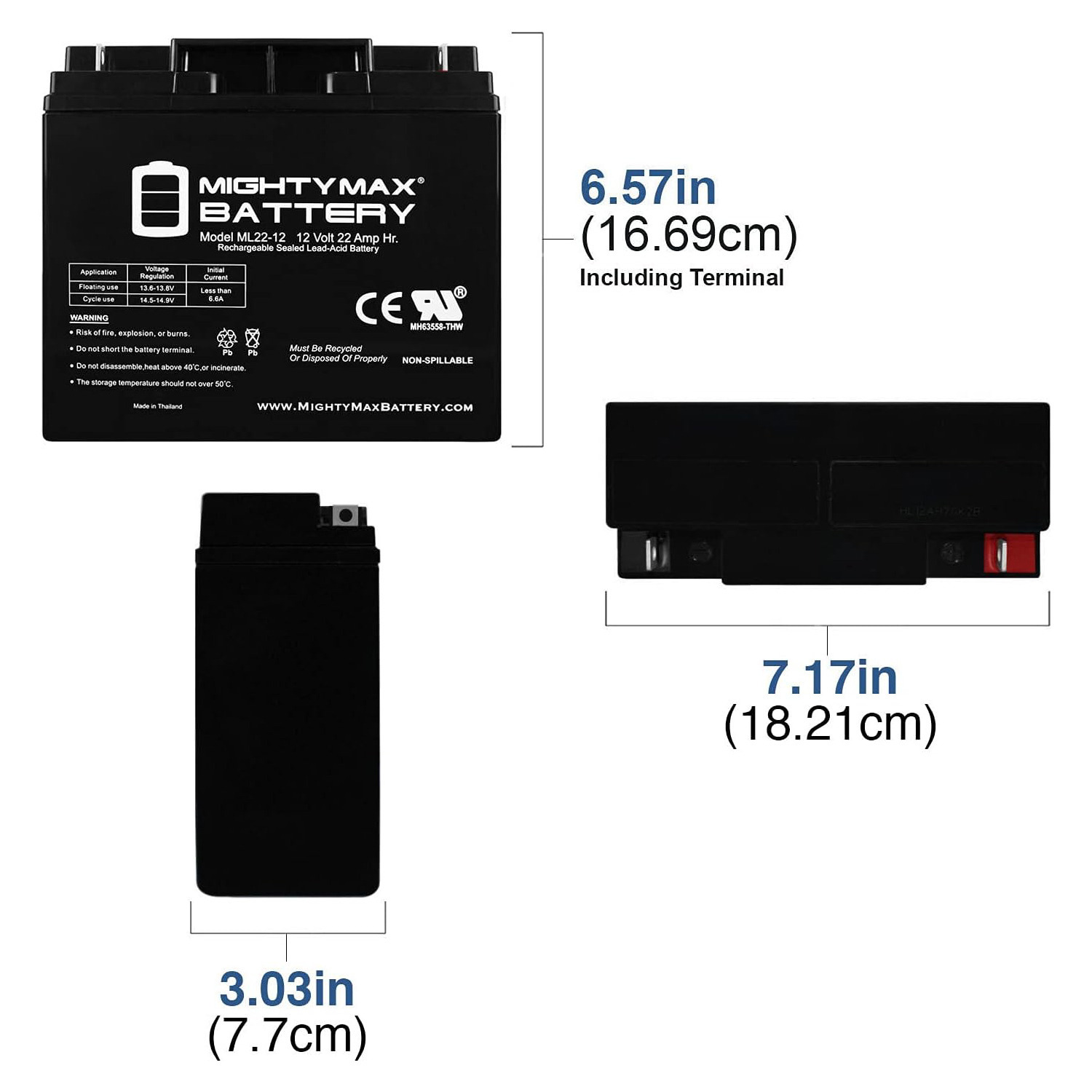 ML22-12 - 12 Volt 22 AH, Nut and Bolt (NB) Terminal, Rechargeable SLA AGM Battery + 12V 4Amp Charger
