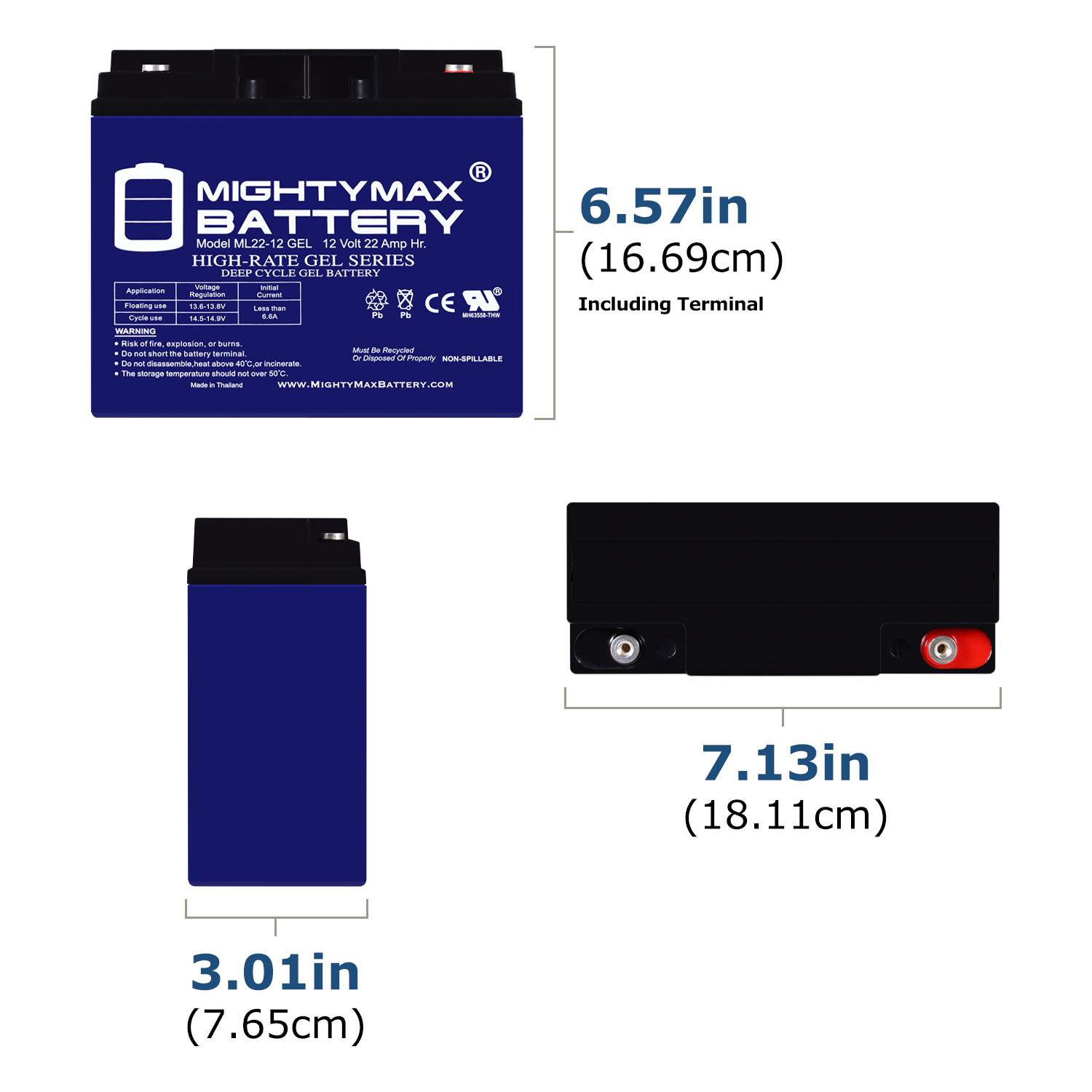 ML22-12 GEL - 12 Volt 22 AH, GEL Type, Internal Thread (INT) Terminal, Rechargeable SLA AGM Battery + 12V 4Amp Charger