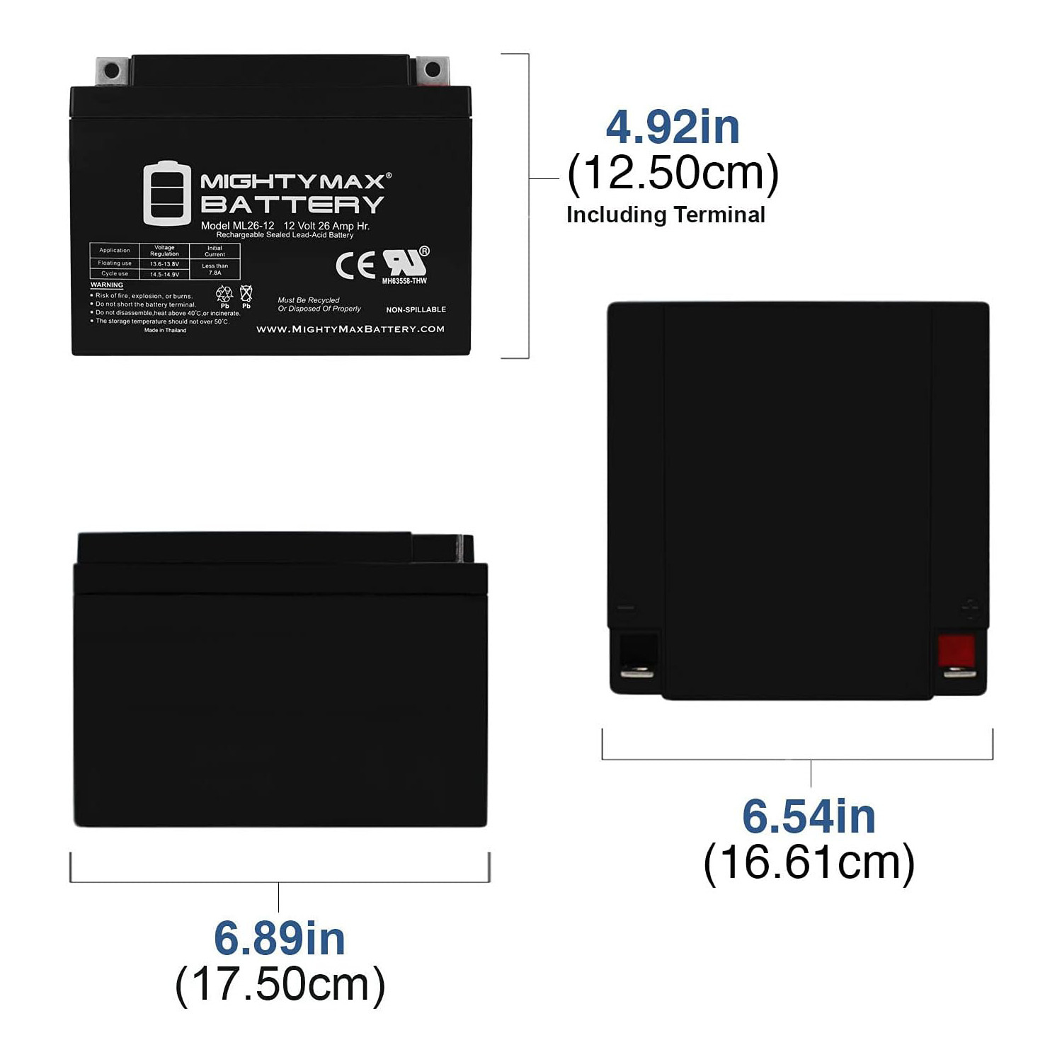 ML26-12 -12 Volt 26 AH, T3 Terminal, Rechargeable SLA AGM Battery + 12V 4Amp Charger