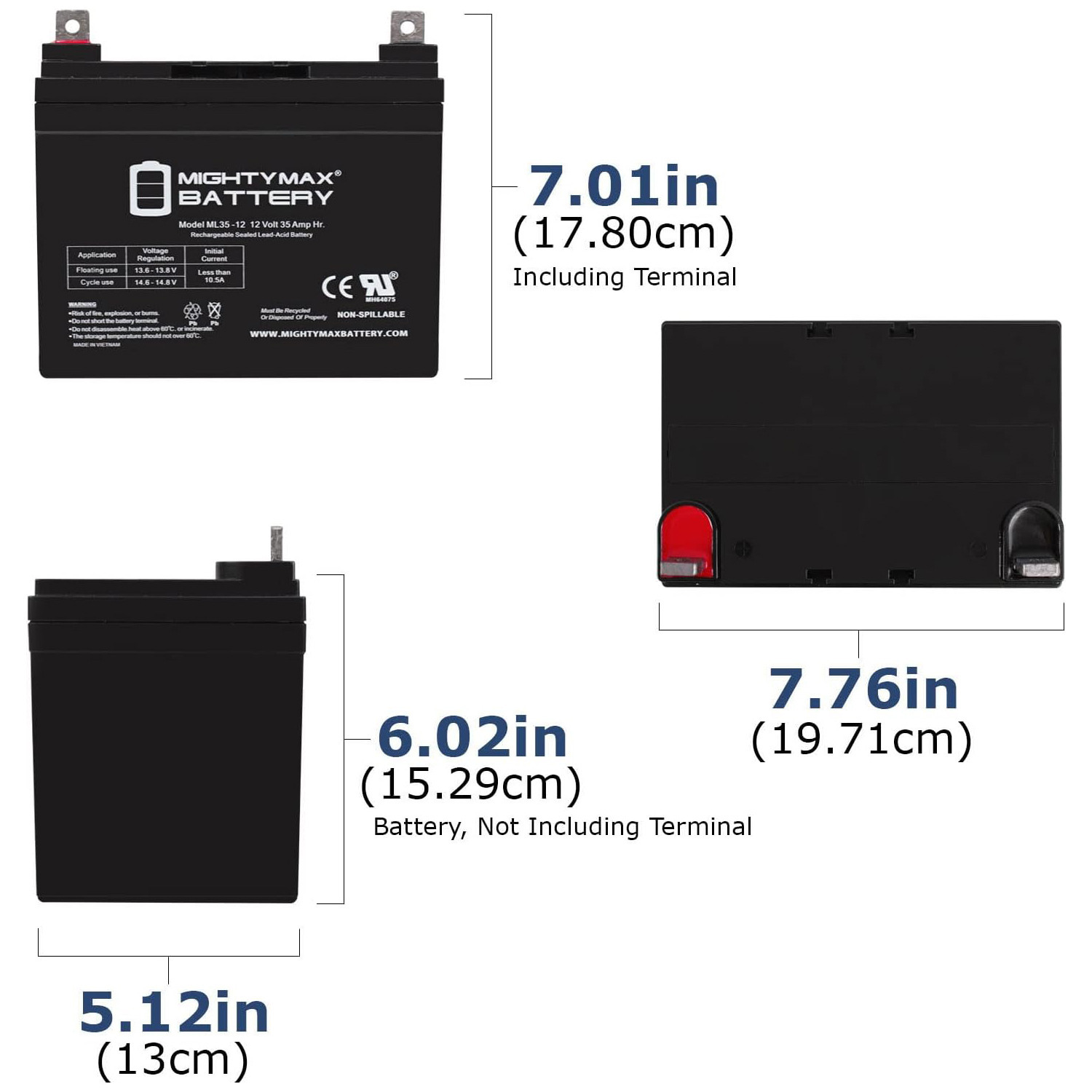 ML35-12 - 12 Volt 35 AH, Nut and Bolt (NB) Terminal, Rechargeable SLA AGM Battery + 12V 4Amp Charger