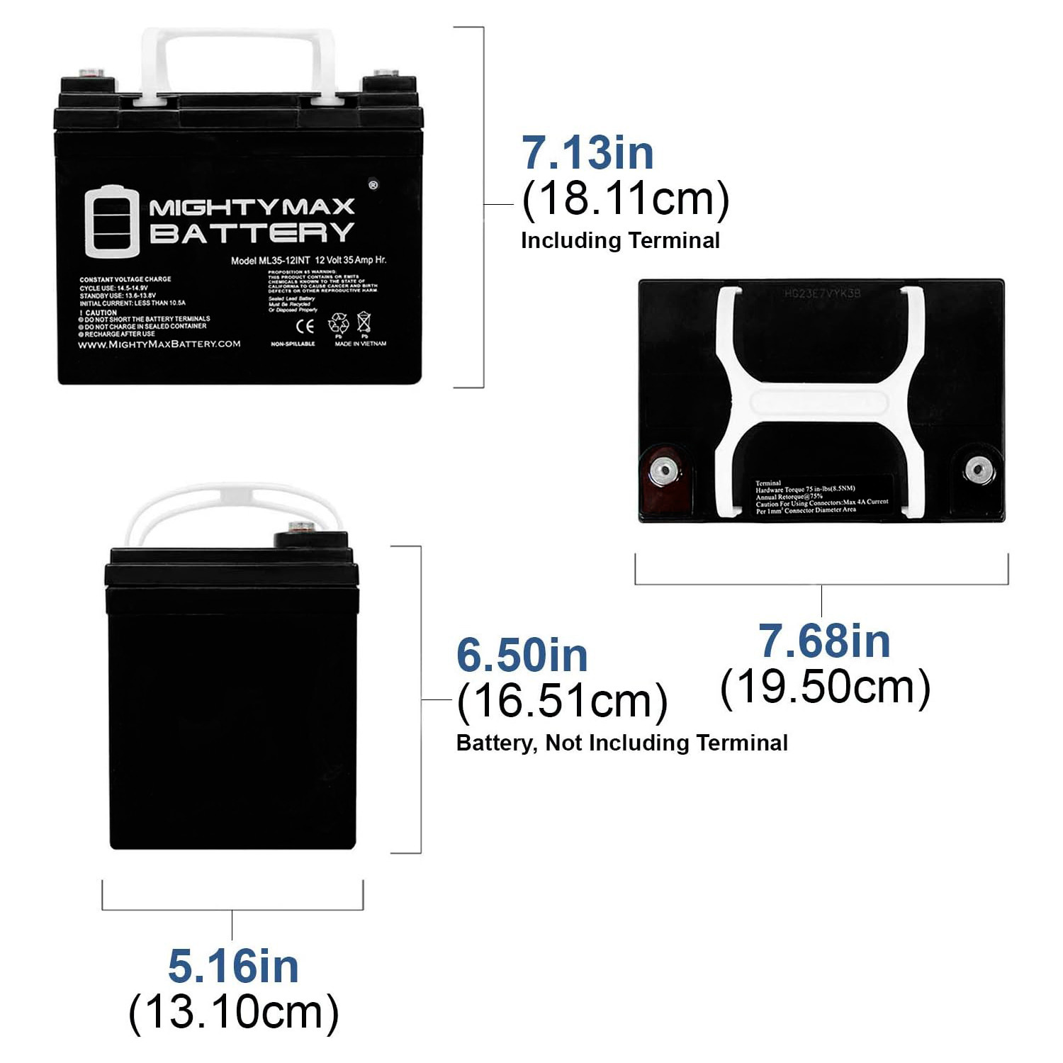 ML35-12INT - 12 Volt 35 AH, Internal Thread (INT) Terminal, Rechargeable SLA AGM Battery + 12V 4Amp Charger