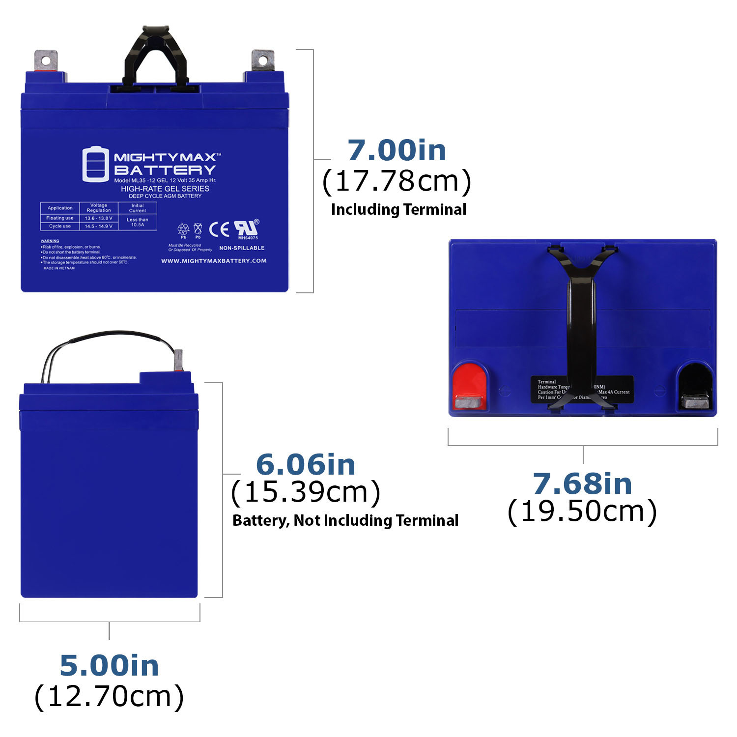 ML35-12 GEL - 12 Volt 35 AH, GEL Type, Nut and Bolt (NB) Terminal, Rechargeable AGM Battery + 12V 4Amp Charger