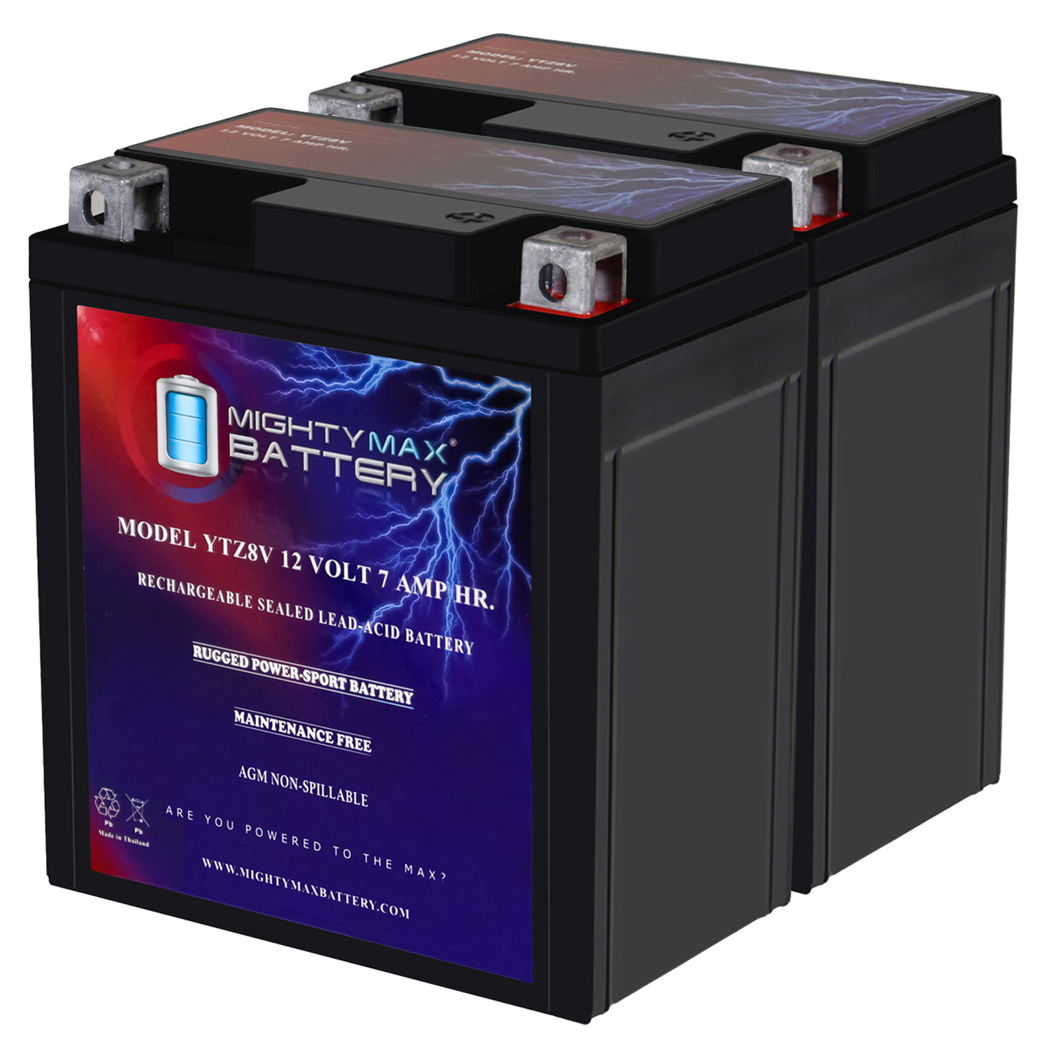 YTZ8V - 12 Volt 7 AH, 85 CCA, Rechargeable Maintenance Free SLA AGM Motorcycle Battery - Pack of 2