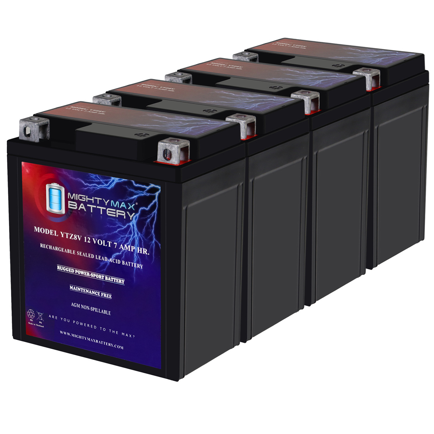 YTZ8V - 12 Volt 7 AH, 85 CCA, Rechargeable Maintenance Free SLA AGM Motorcycle Battery - Pack of 4