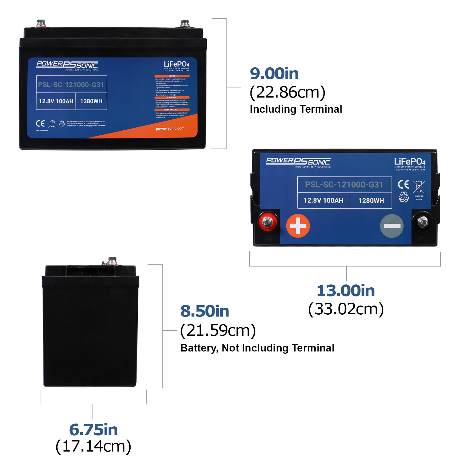 PSL-SC-121000-G31 12.8V 100AH (LiFePO4) Lithium Iron Phosphate Rechargeable and Maintenance Free Battery