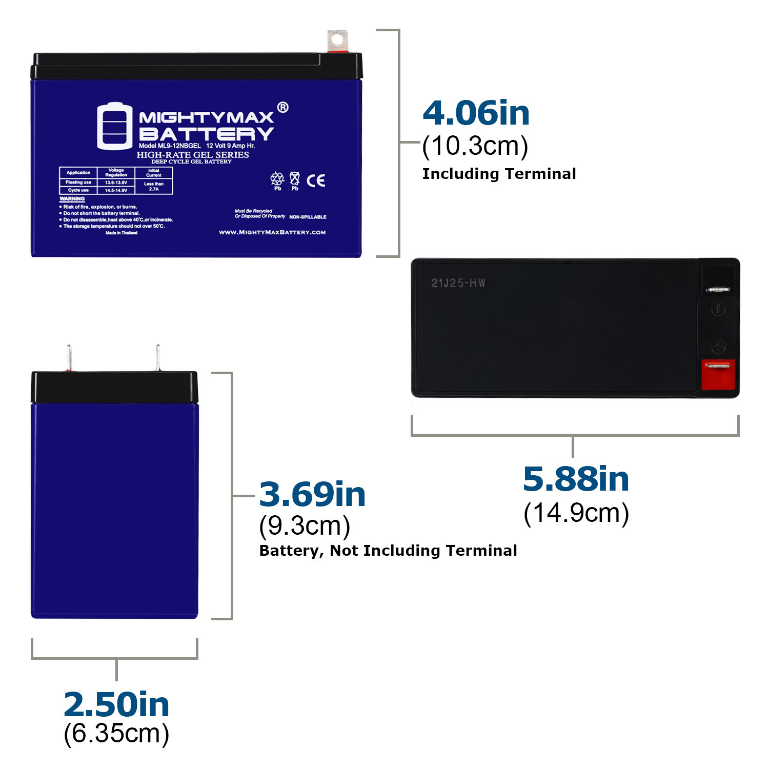 ML9-12NB GEL -12 Volt 9 AH, Nut and Bolt (NB) Terminal, Rechargeable GEL AGM Battery - Pack of 2
