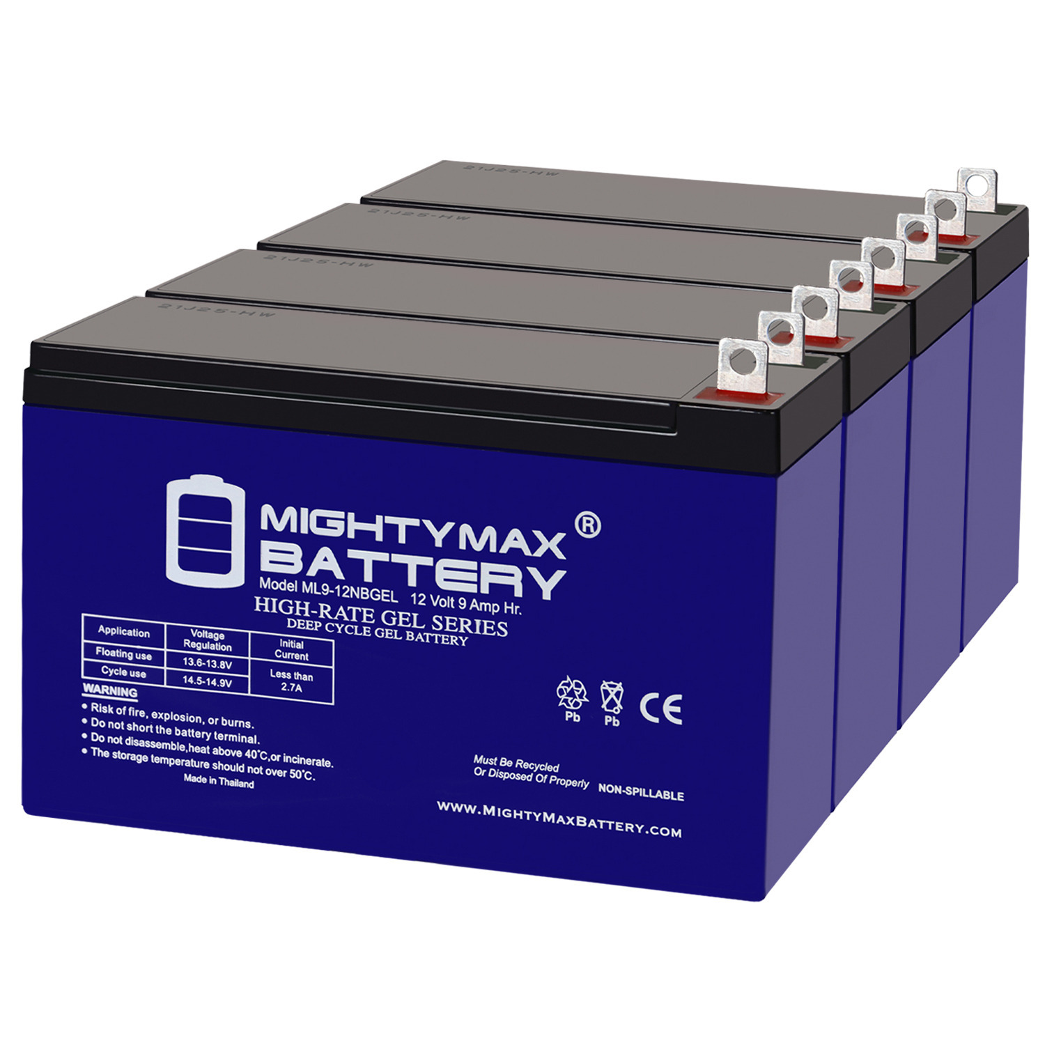 ML9-12NB GEL -12 Volt 9 AH, Nut and Bolt (NB) Terminal, Rechargeable GEL Battery - Pack of 4