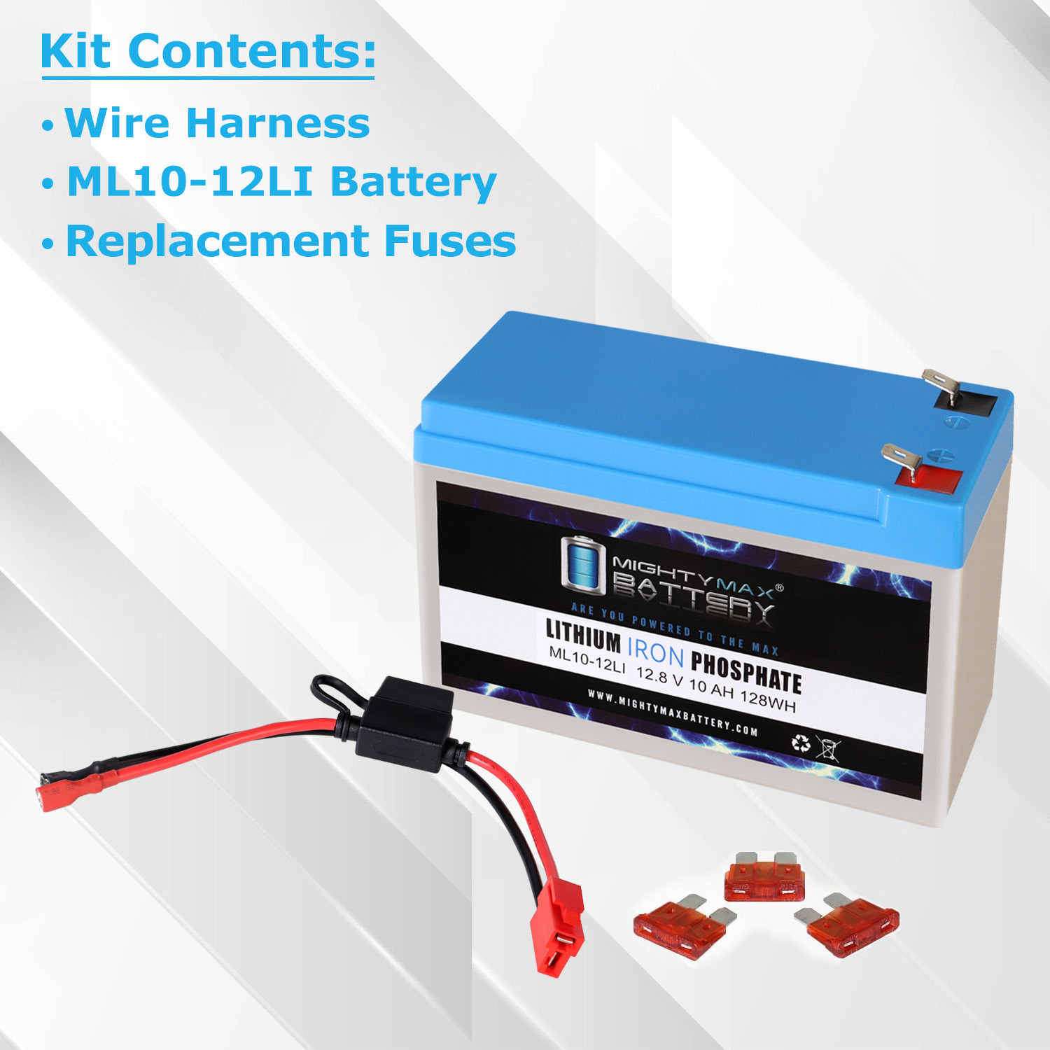 Drop in Replacement for 12v ride on car 10ah lithium battery kit and harness