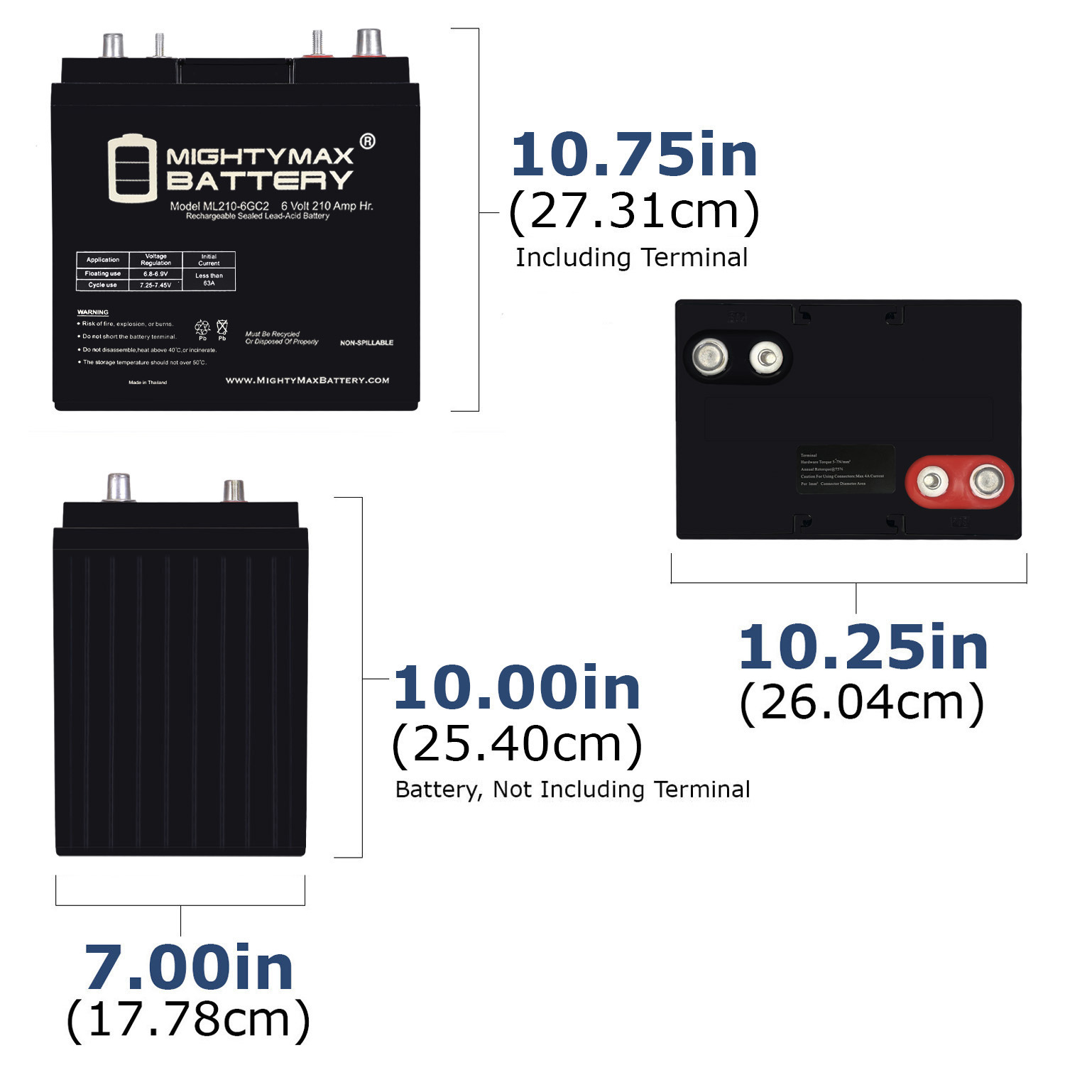 ML210-6GC2 - 6 Volt 210 AH, Dual Terminal, Rechargeable SLA AGM Battery For Golf Cart - Pack of 8