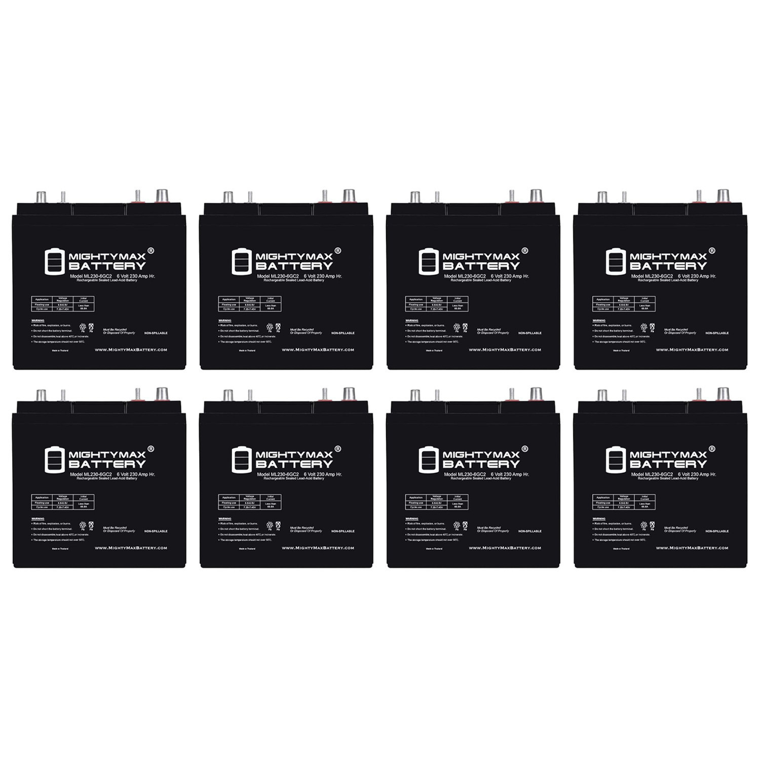 6V 230AH Dual Terminal SLA Replacement Battery Compatible with Cushman Shuttle 6 Personal Transport - 8 Pack