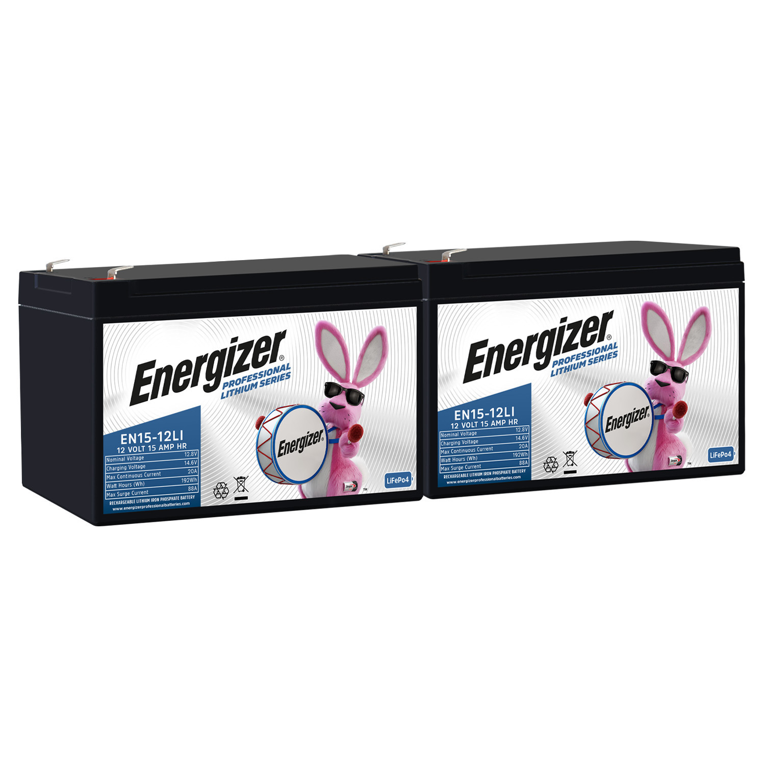 EN15-12LI MP2: Energizer EN15-12LI 2-PACK 12V 15Ah LiFePO4 Lithium Rechargeable Battery with BMS Protection, Lightweight Long-Lasting Power for Backup Power, Ride-On Toys, Wheelchairs, & more