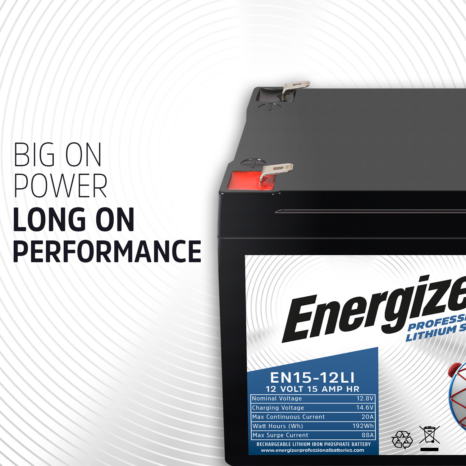 EN15-12LI MP4: Energizer EN15-12LI 4-PACK 12V 15Ah LiFePO4 Lithium Rechargeable Battery with BMS Protection, Lightweight Long-Lasting Power for Backup Power, Ride-On Toys, Wheelchairs, & more