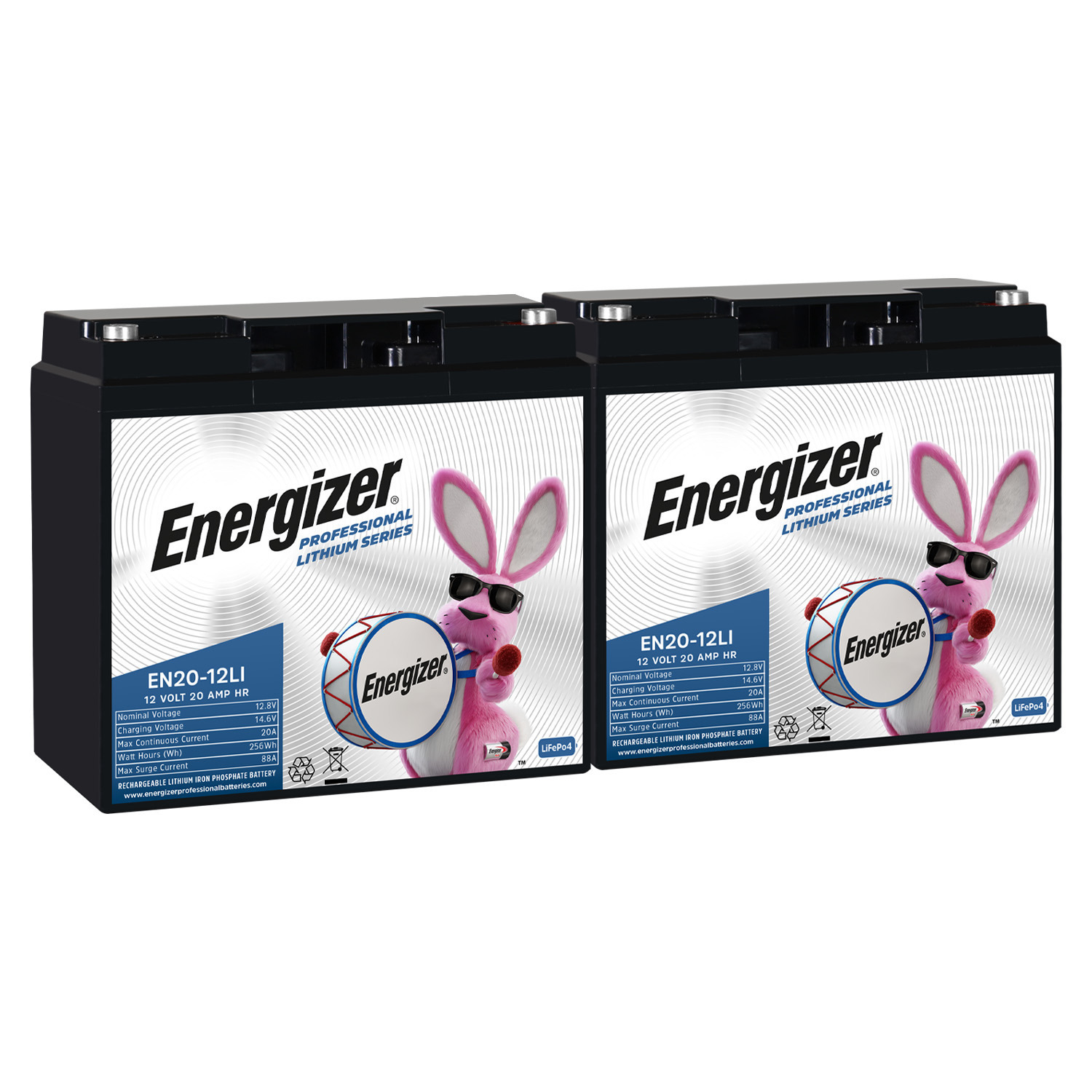 EN20-12LI MP2: Energizer EN20-12LI 2-PACK 12V 20Ah LiFePO4 Lithium Rechargeable Battery with BMS Protection, Lightweight Long-Lasting Power for Wheelchairs, Generators, Alarm Panels & Backup Power