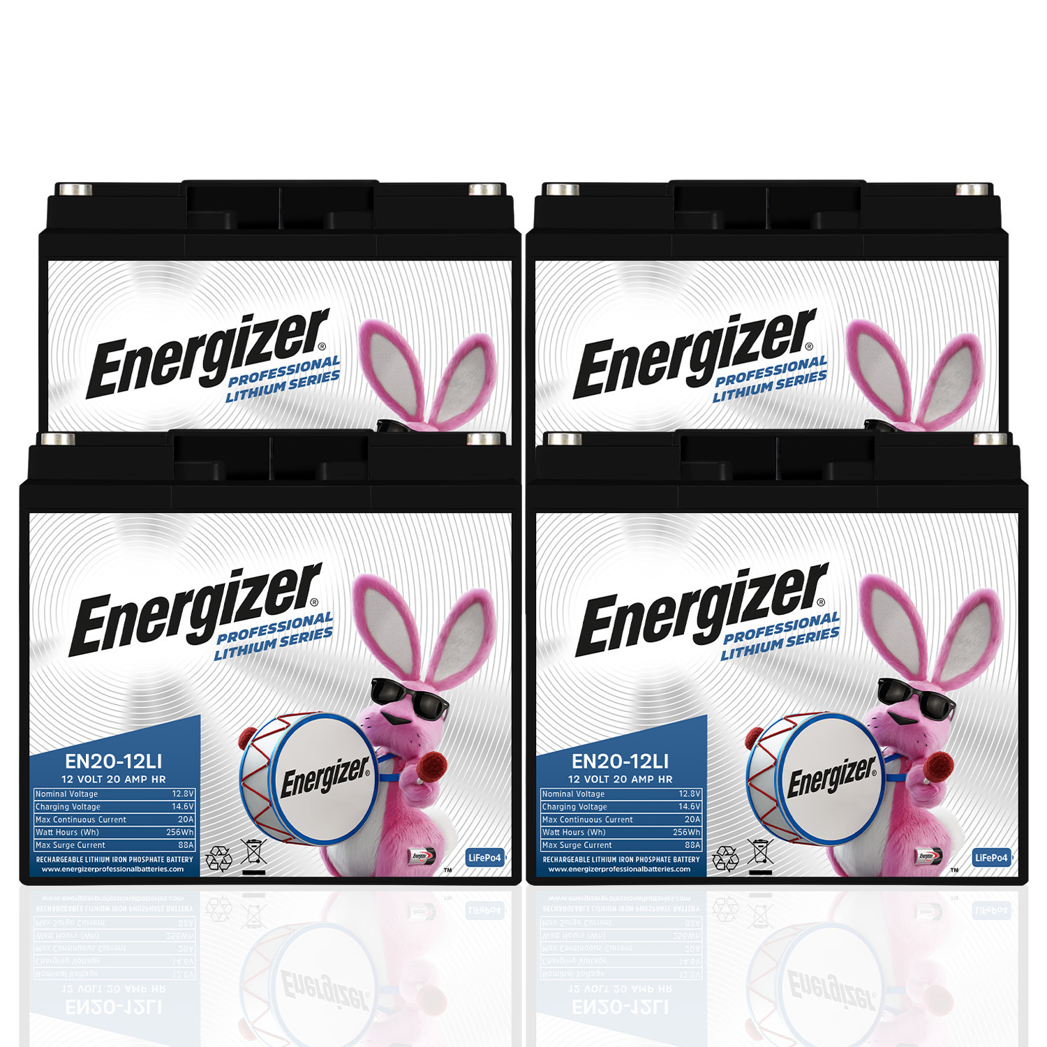 EN20-12LI MP4: Energizer EN20-12LI 4-PACK 12V 20Ah LiFePO4 Lithium Rechargeable Battery with BMS Protection, Lightweight Long-Lasting Power for Wheelchairs, Generators, Alarm Panels & Backup Power