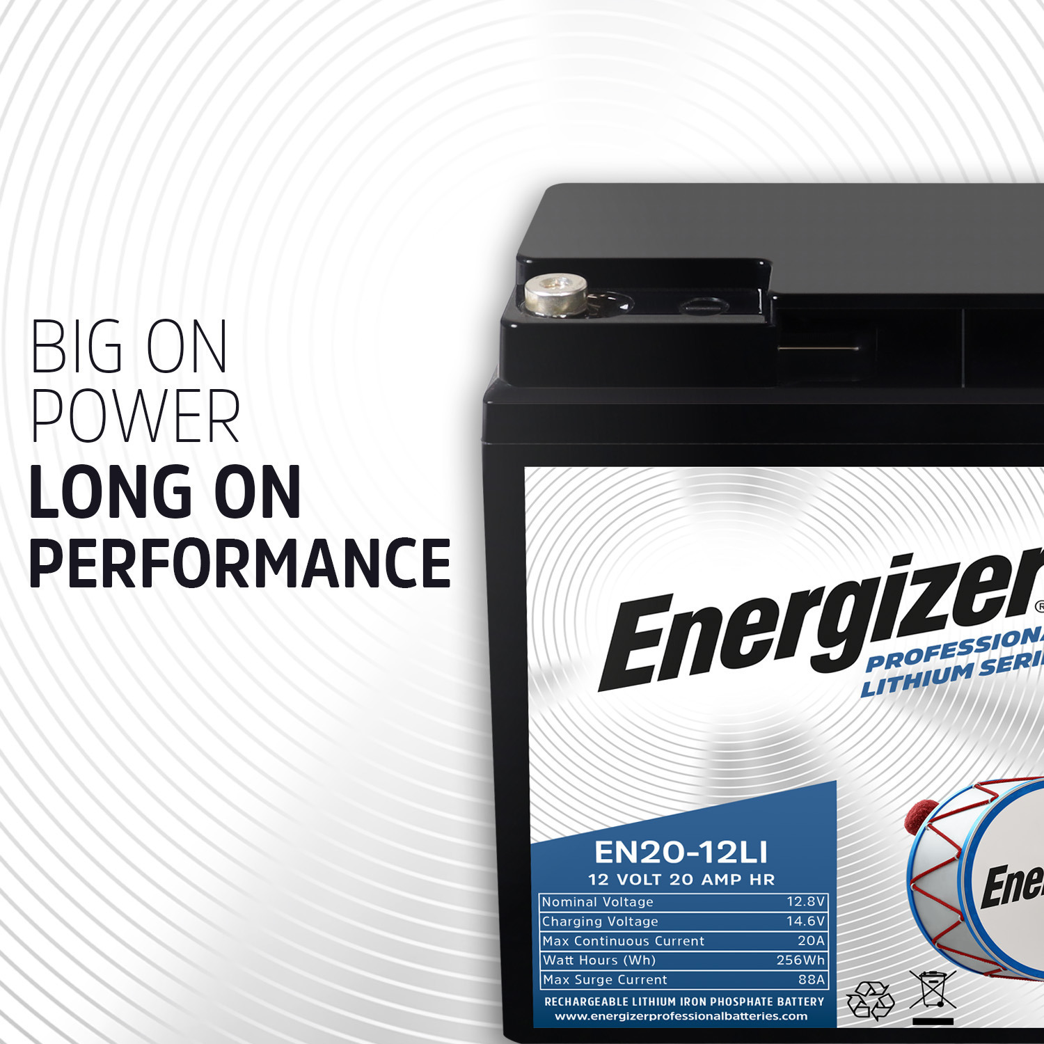 EN20-12LI MP4: Energizer EN20-12LI 4-PACK 12V 20Ah LiFePO4 Lithium Rechargeable Battery with BMS Protection, Lightweight Long-Lasting Power for Wheelchairs, Generators, Alarm Panels & Backup Power