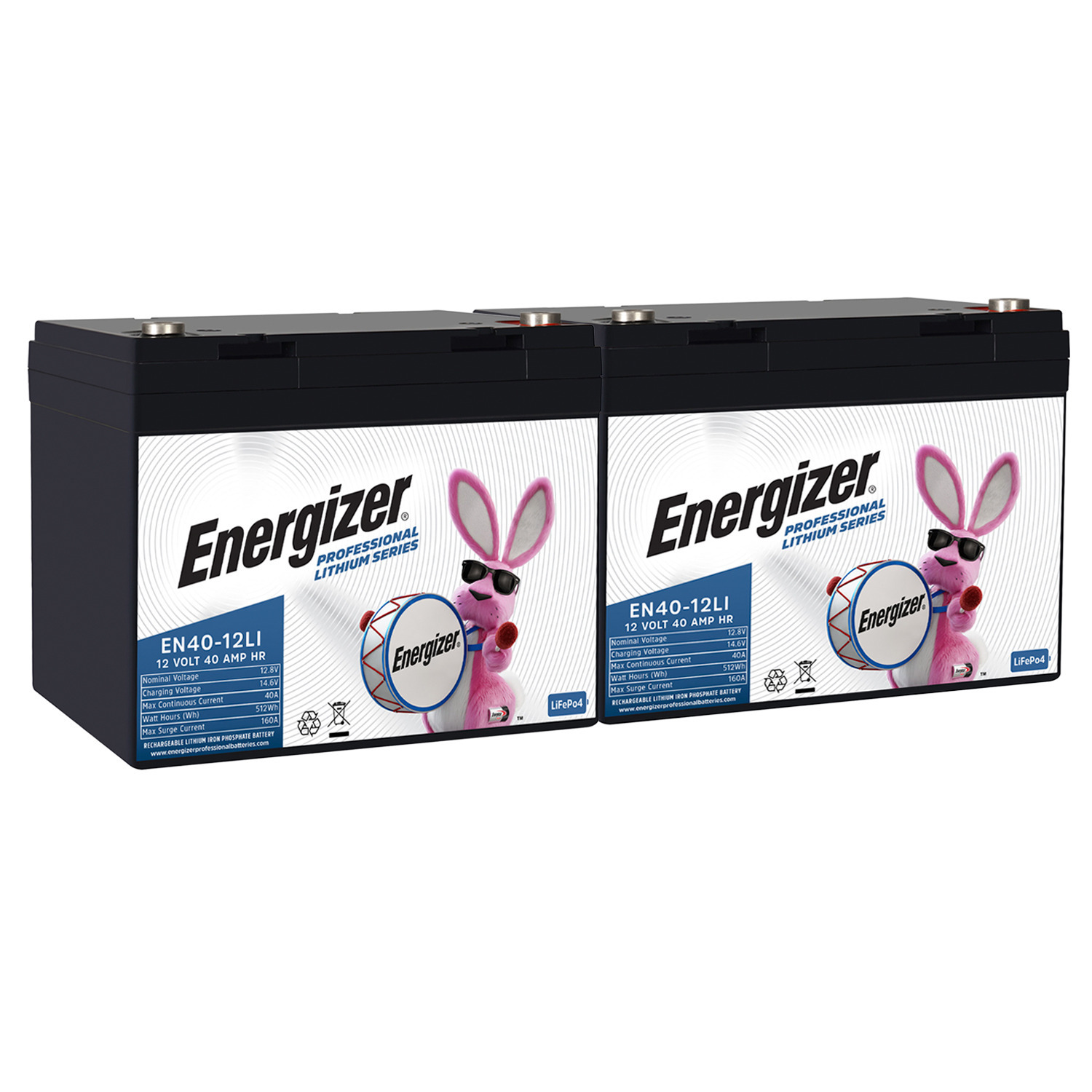 EN40-12LI MP2:  Energizer EN40-12LI 2-PACK 12V 40Ah LiFePO4 Lithium Rechargeable Battery with BMS Protection, Lightweight Long-Lasting Power for Wheelchairs, Back-up Power, and more