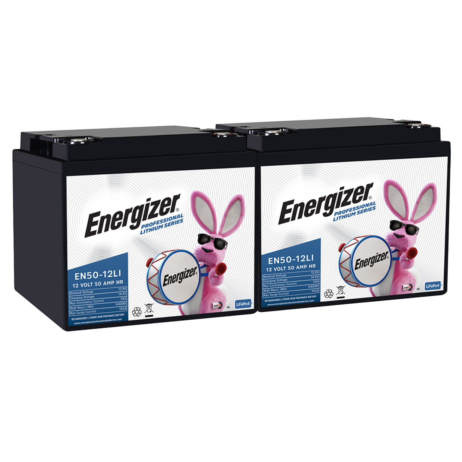 EN50-12LI MP2:  Energizer EN50-12LI 2-PACK 12V 50Ah LiFePO4 Lithium Rechargeable Battery with BMS Protection, Lightweight Long-Lasting Power For Wheelchair, Emergency Lighting, and more