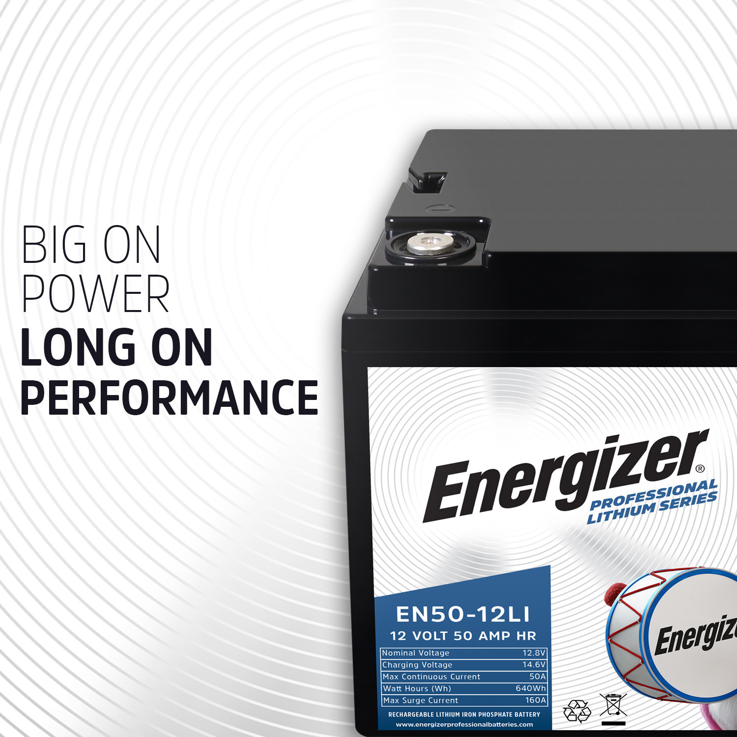 EN50-12LI MP2:  Energizer EN50-12LI 2-PACK 12V 50Ah LiFePO4 Lithium Rechargeable Battery with BMS Protection, Lightweight Long-Lasting Power For Wheelchair, Emergency Lighting, and more