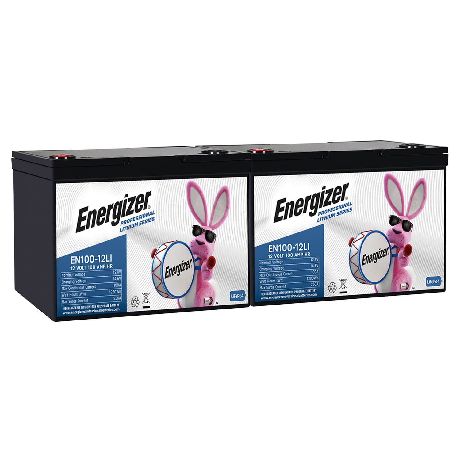EN100-12LI MP2: Energizer EN100-12LI 2-PACK 12V 100Ah LiFePO4 Lithium Rechargeable Battery with BMS Protection, Lightweight Long-Lasting Power For Wheelchairs, Sump Pumps, Solar, and more