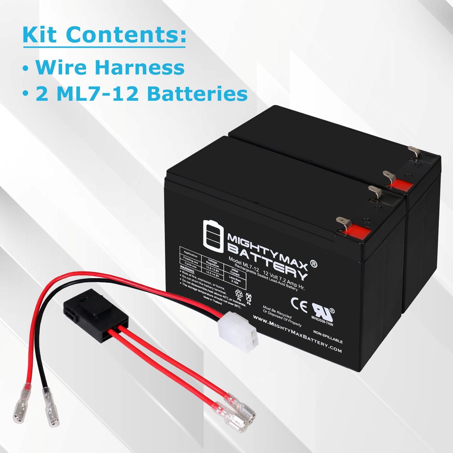 Drop in Replacement for 24V ride on Vehicle with 7ah battery kit and harness with Razor 4 Pins connector