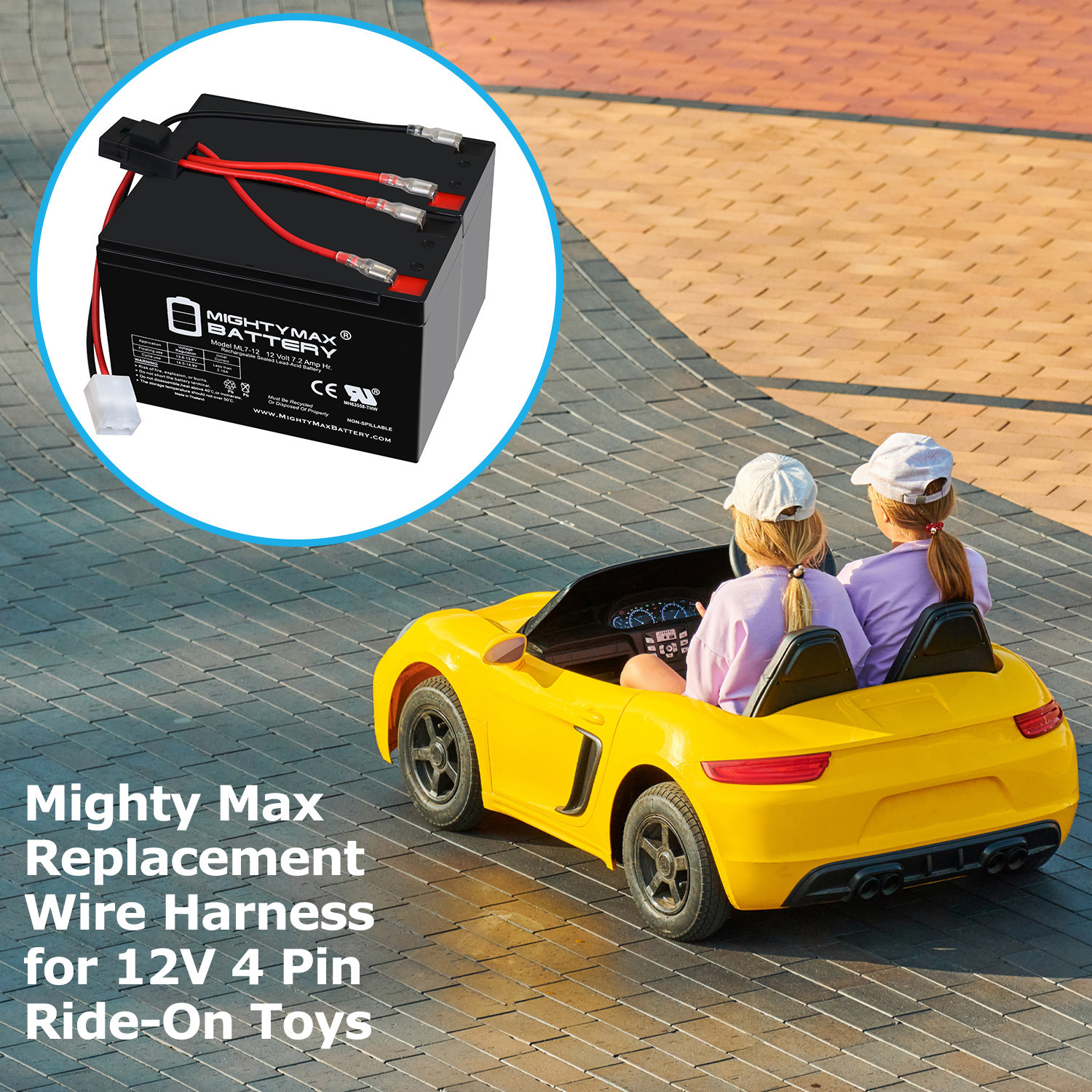 Drop in Replacement for 24V ride on Vehicle with 7ah battery kit and harness with Razor 4 Pins connector