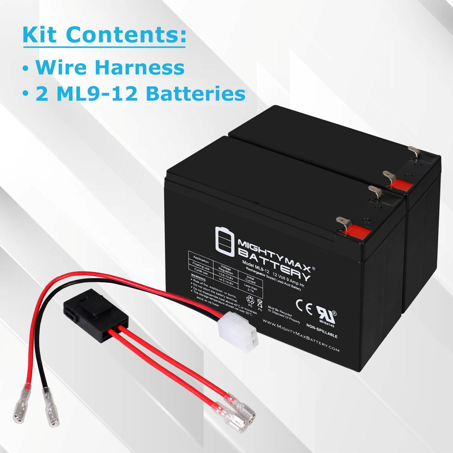 Drop in Replacement for 24V ride on Vehicle with 9ah battery kit and harness with Razor 4 Pins connector