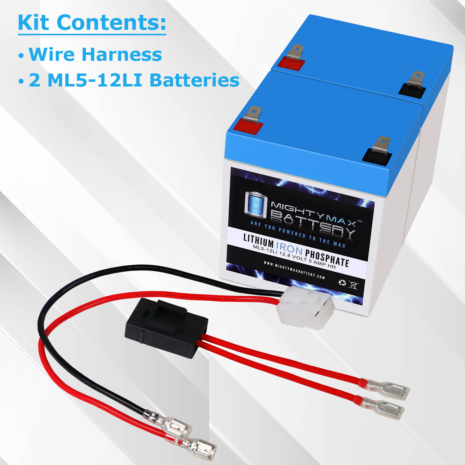 Drop in Replacement for 24v ride on Vehicle with 5ah Lithium battery kit and harness with Razor 4 Pins connector
