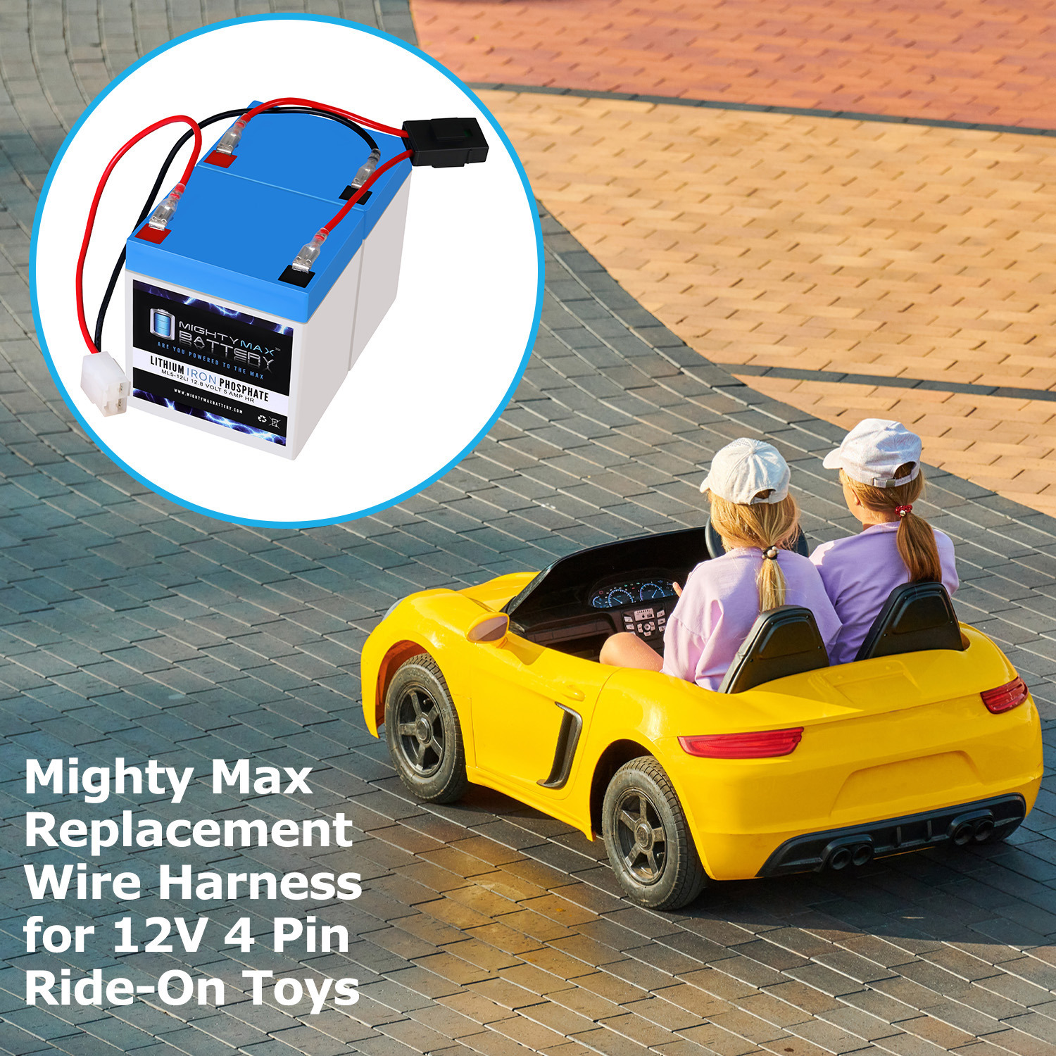 Drop in Replacement for 24v ride on Vehicle with 5ah Lithium battery kit and harness with Razor 4 Pins connector