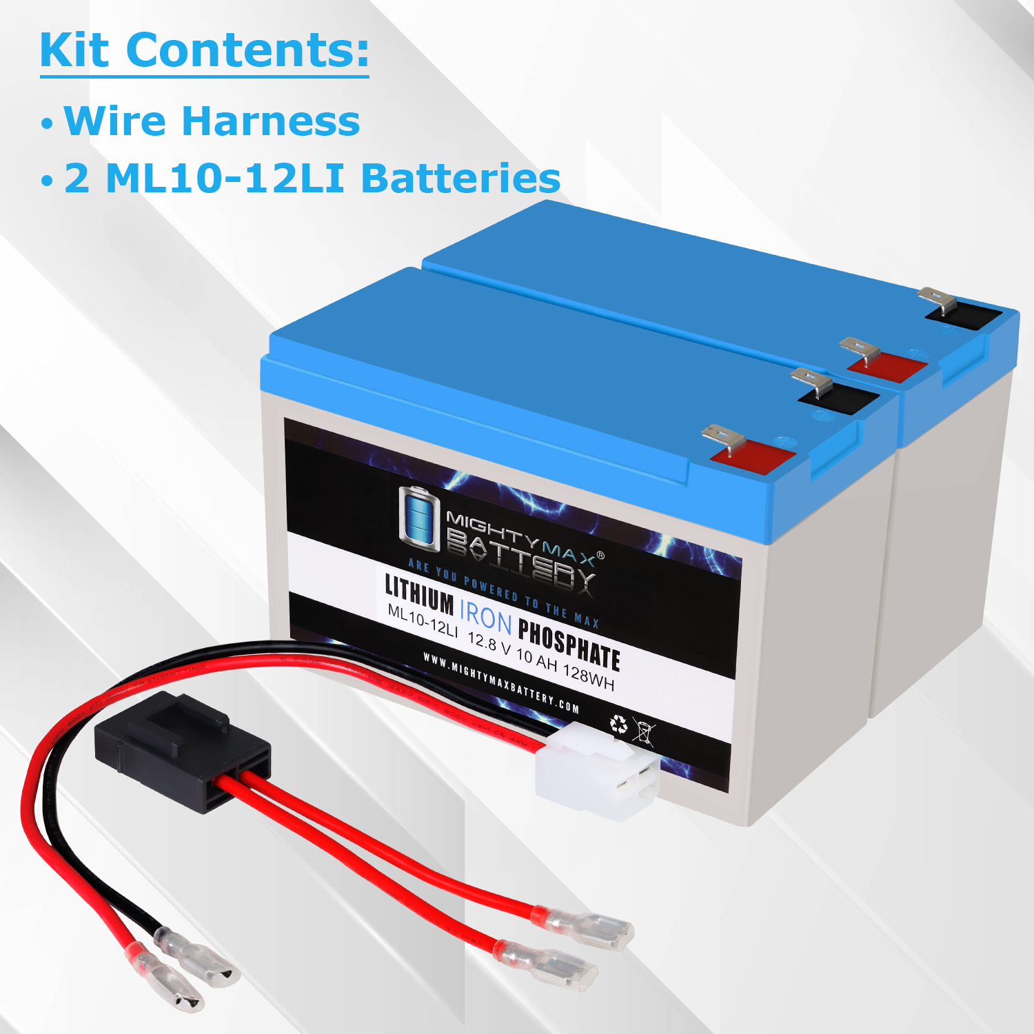 Drop in Replacement for 24v ride on Vehicle with 10ah Lithium battery kit and harness with Razor 4 Pins connector