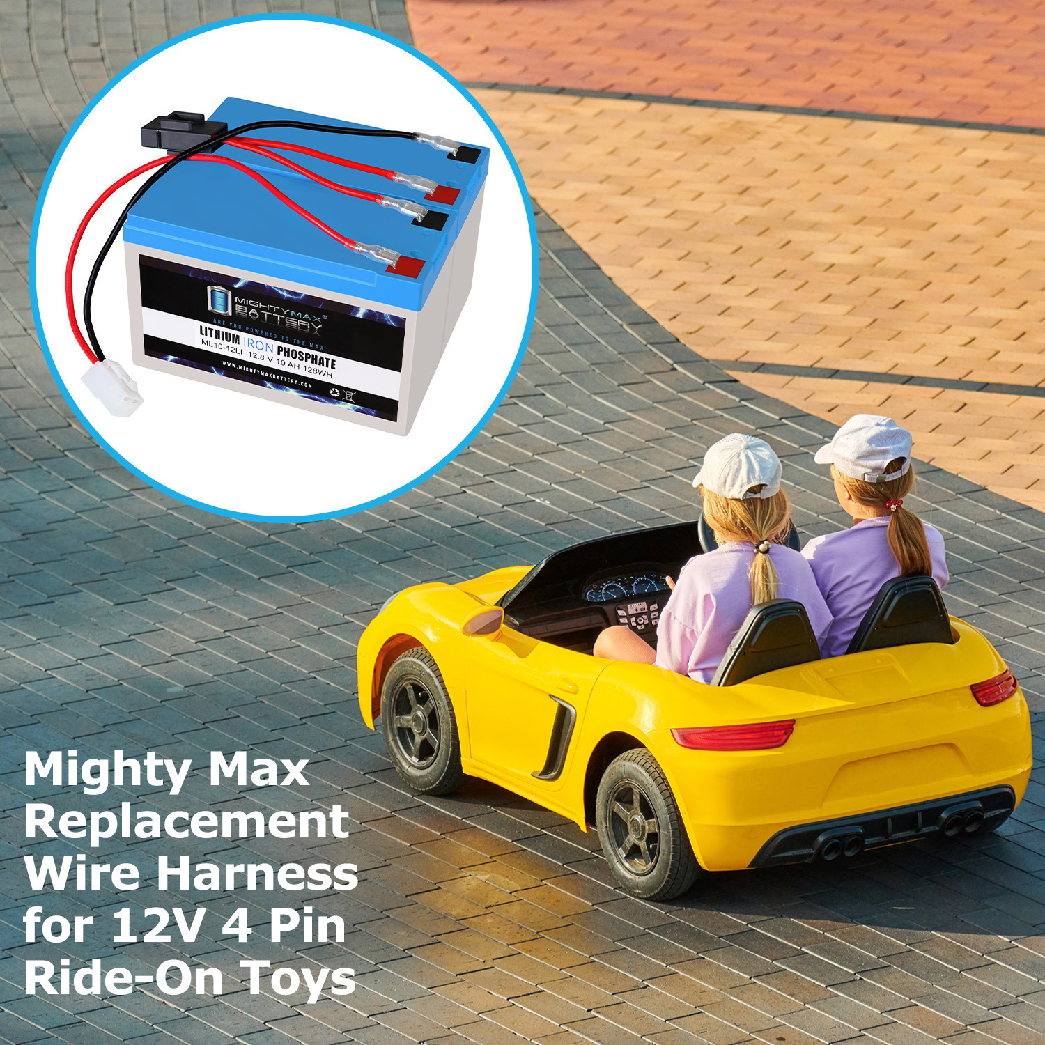 Drop in Replacement for 24v ride on Vehicle with 10ah Lithium battery kit and harness with Razor 4 Pins connector