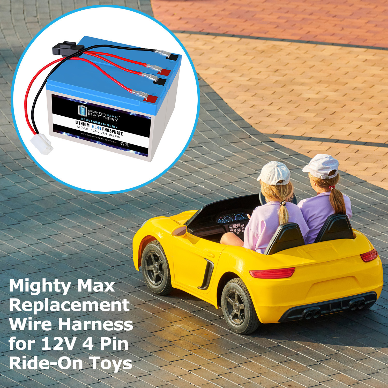 Drop in Replacement for 24v ride on Vehicle with 7ah Lithium battery kit and harness with Razor 4 Pins connector