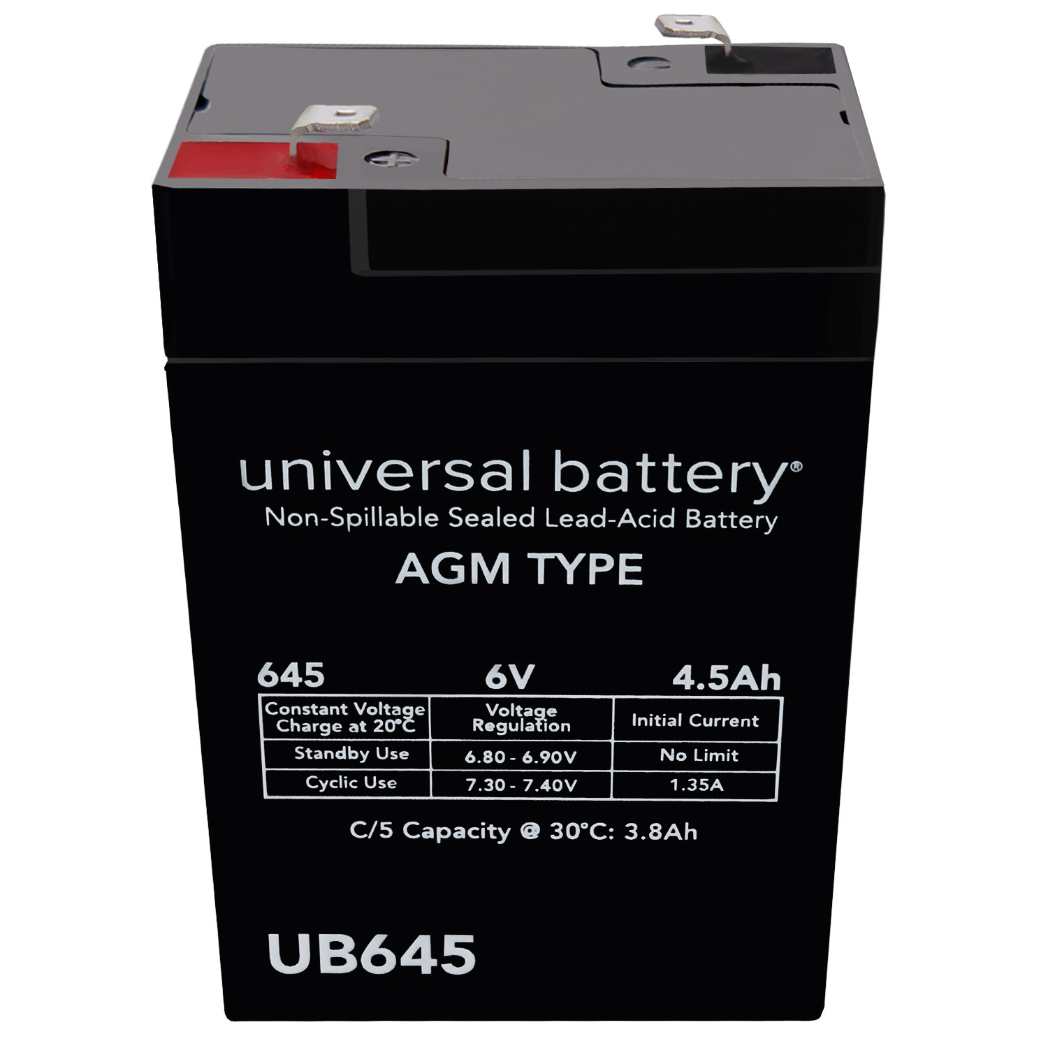 UB645 6V 4.5AH Sealed Lead Acid Battery (SLA) .187 TT